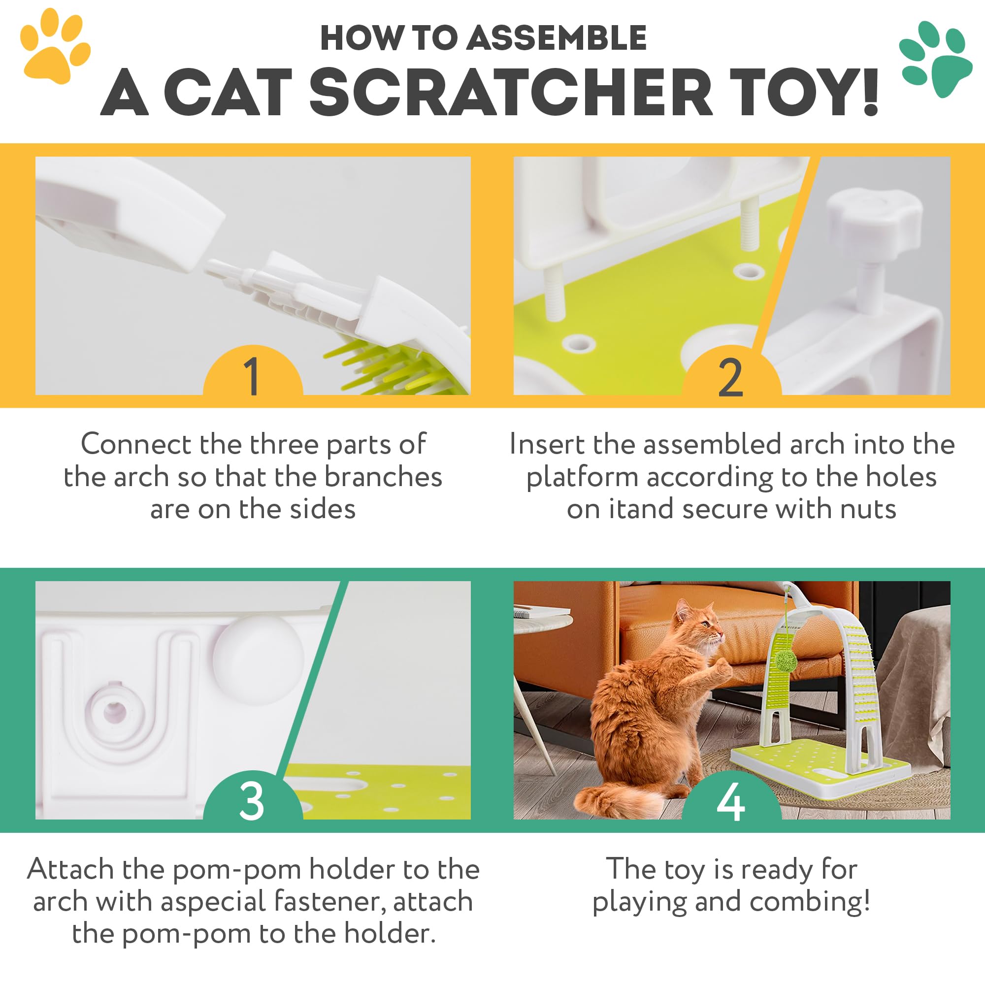 12.5 Inch Cat Arch Self Groomer - Cat Scratcher Toy & Grooming Brush for Indoor Cats - Durable Cat Rubbing Post & Back Scratcher - Perfect for Playtime, Grooming & Stress Relief at Home
