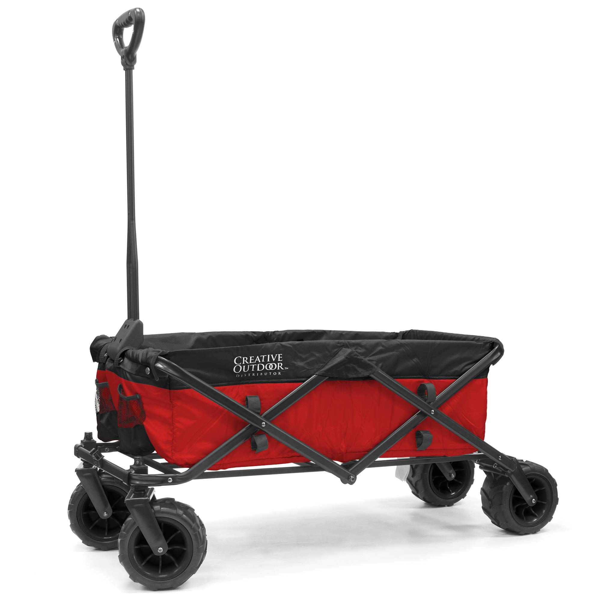 All-Terrain Collapsible Folding Wagon Cart for Cargo - Heavy Duty, Portable & Compact Design for Beach, Park, Garden, Sports & Camping Adventures (Red)