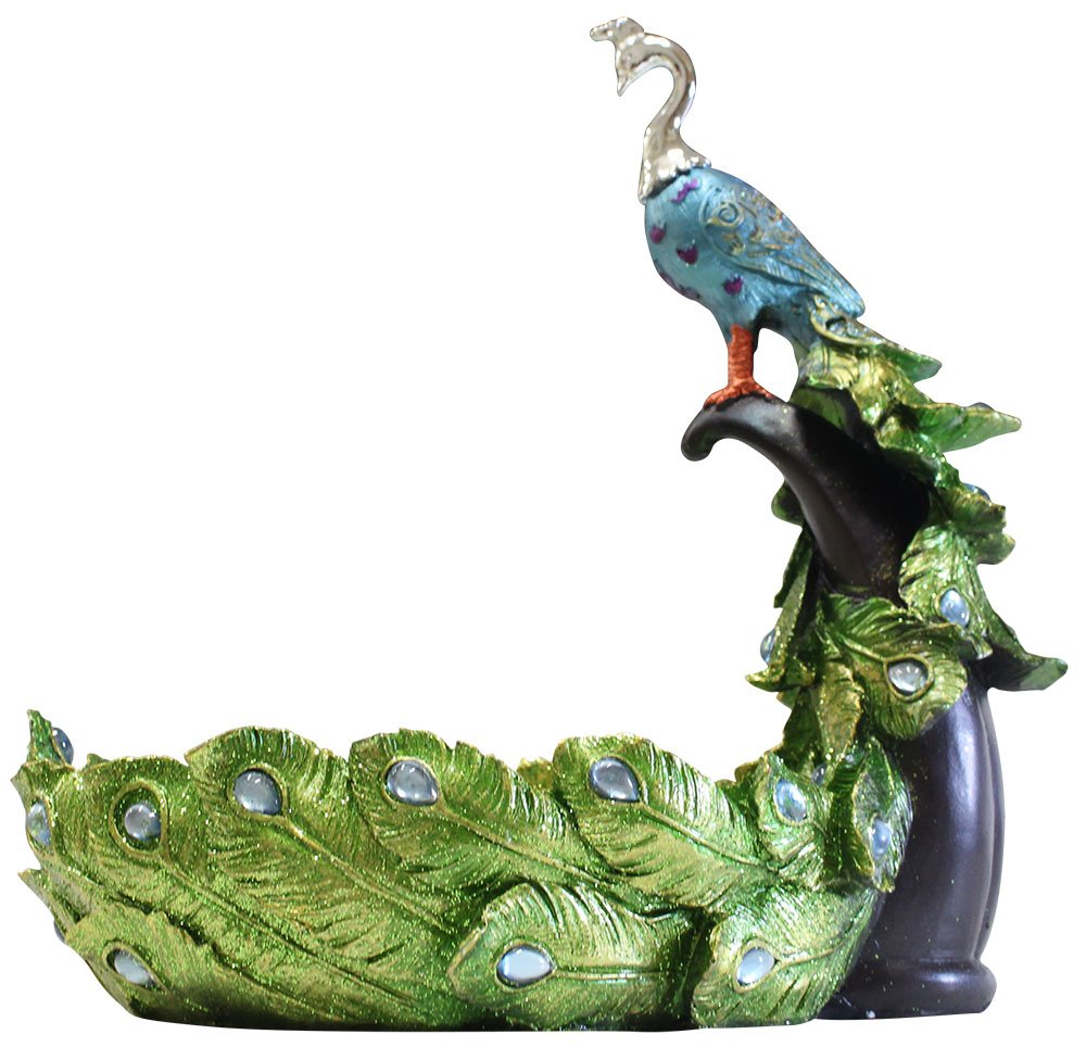 Handmade Peacock Sculpture | Polymer Clay Decorative Bowl with Stone Accents | Blue & Silver Home Office Decor | Perfect Gift for Housewarming, Wedding & Birthday | Elegant Table Centerpiece for Living Room & Dining Room