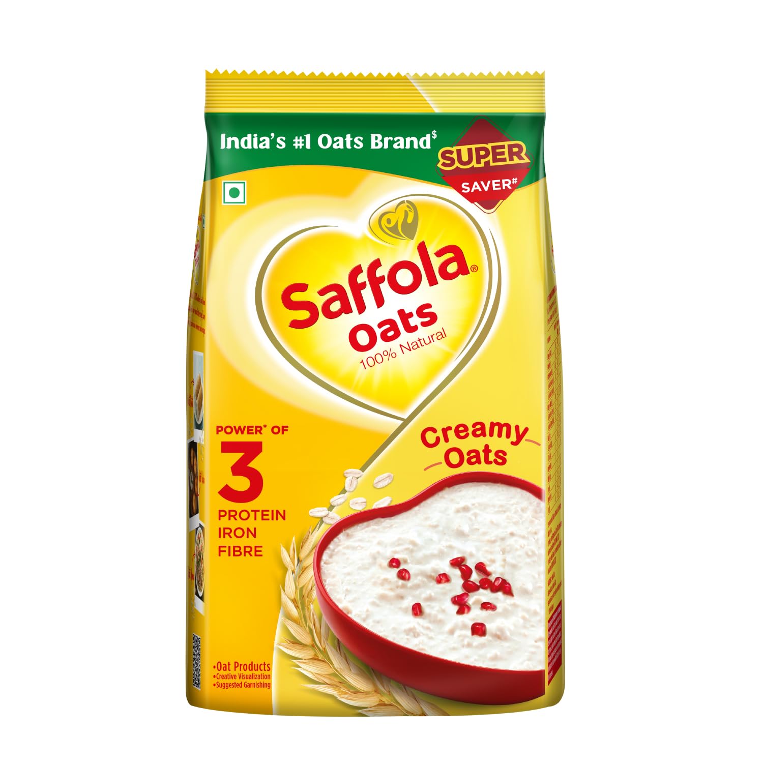 Saffola 100% Natural Oats - 400g | High Fiber Breakfast Cereal for Healthy Weight Loss & Heart Health | Perfect for Smoothies, Baking & Quick Meals