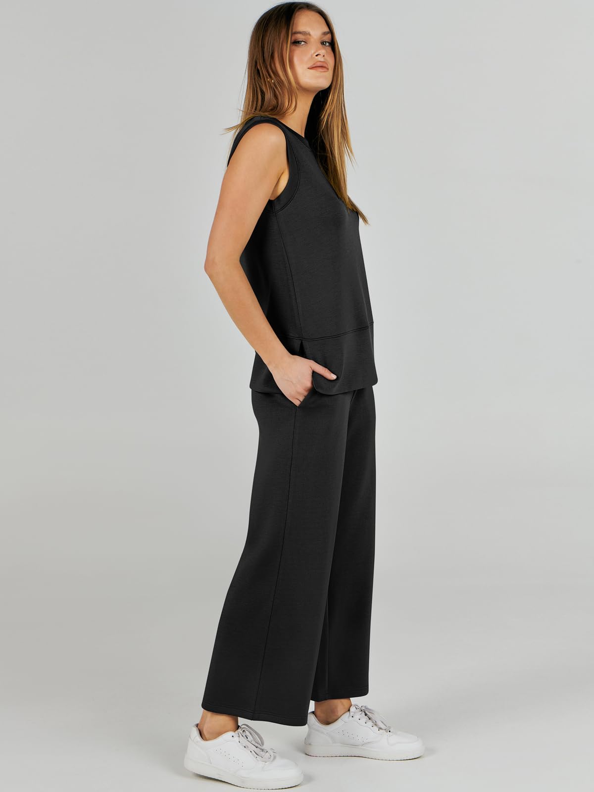 ANRABESS Women's 2 Piece Outfits - Sleeveless Crop Top & Wide Leg Pants Summer Tracksuit Set | Casual Lounge Wear, Workout Clothes, Street Style Fashion for Women | Perfect for Yoga, Gym, Travel & Everyday Comfort