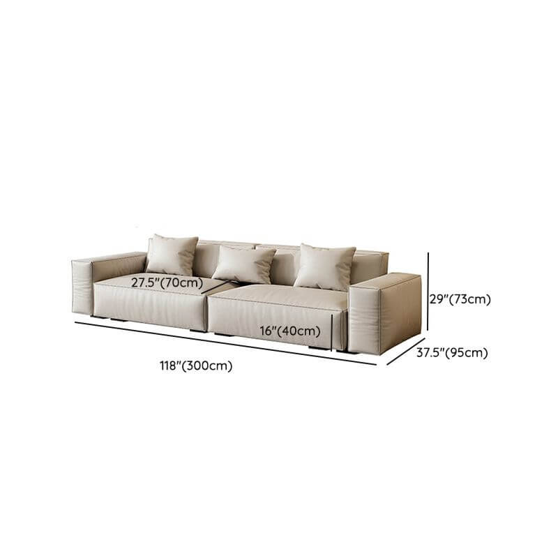 Ivory Tear-Resistant Genuine Leather Sofa with Solid Pine Wood Frame - Durable Living Room Furniture for Home & Office Decor