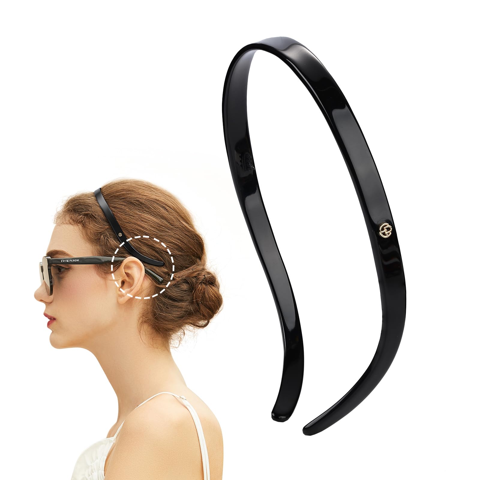 EVITA PERONI Thin Non-Slip Headbands for Women - Comfortable No Pressure Hair Bands Designed for Eyewear Wearers - Black Fashion Hair Accessories for Work, Yoga & Daily Use