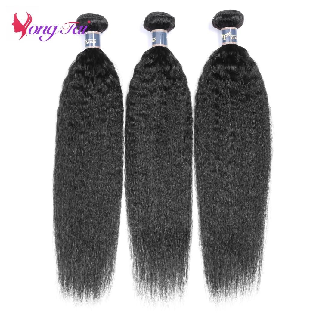 Kinky Straight Human Hair Extensions 20 20 20 Inches - Unprocessed Brazilian Virgin Hair 3 Bundles (1B Color) for Natural Look & Styling | Perfect for Daily Wear, Parties & Special Occasions