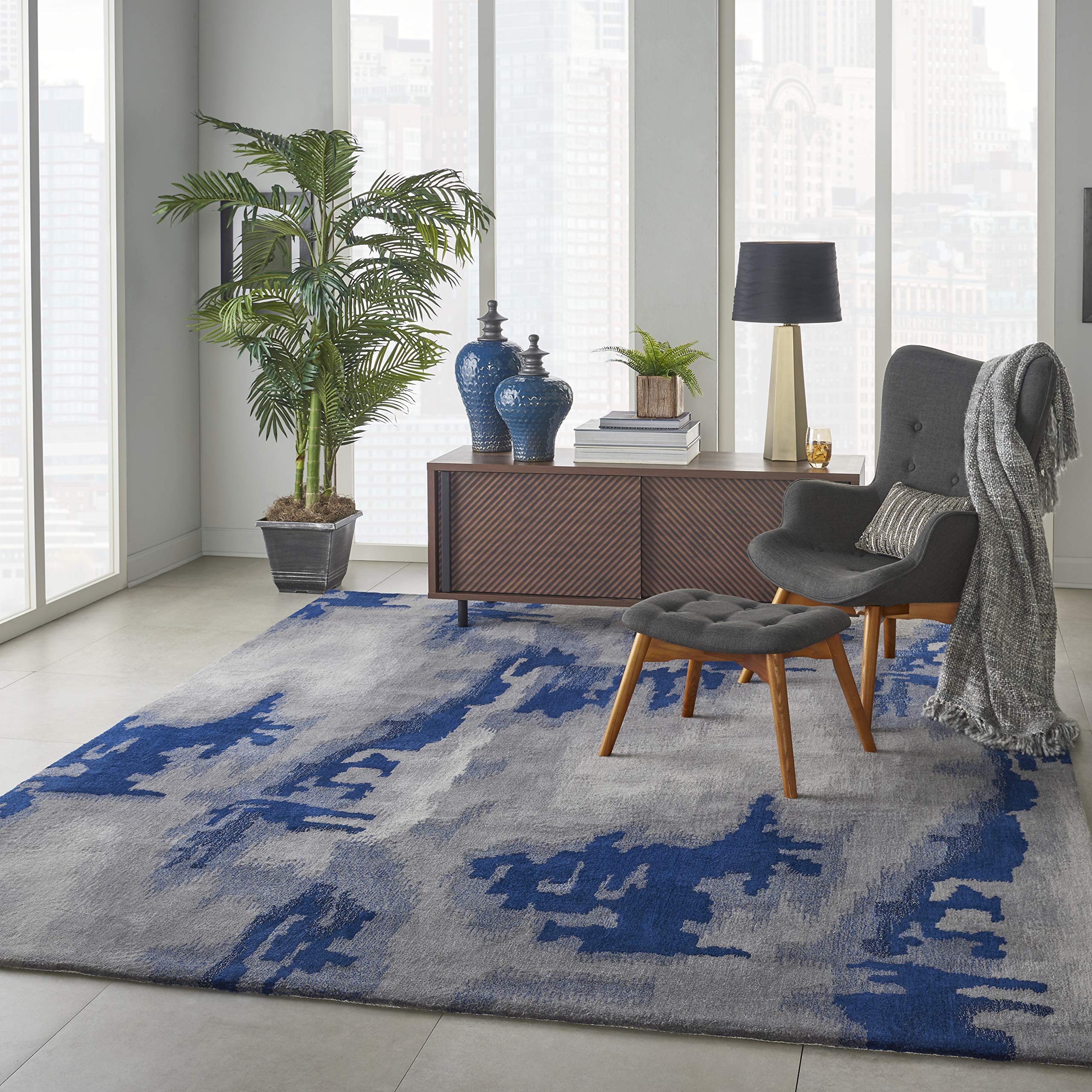 Nourison Symmetry Abstract Grey/Blue 8'6