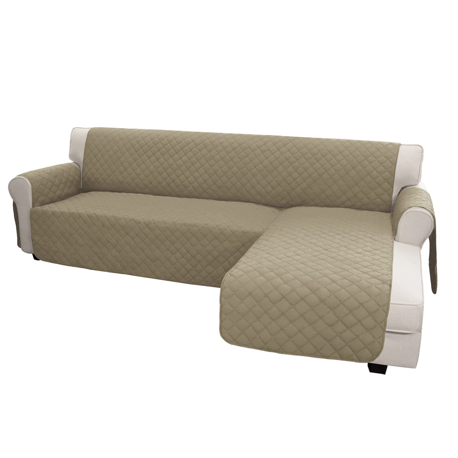Reversible L-Shaped Sofa Slipcover - Large Beige Sectional Couch Cover with Chaise Lounge | Pet & Kid Friendly Furniture Protector | Perfect for Living Room, Family Room & Home Theater