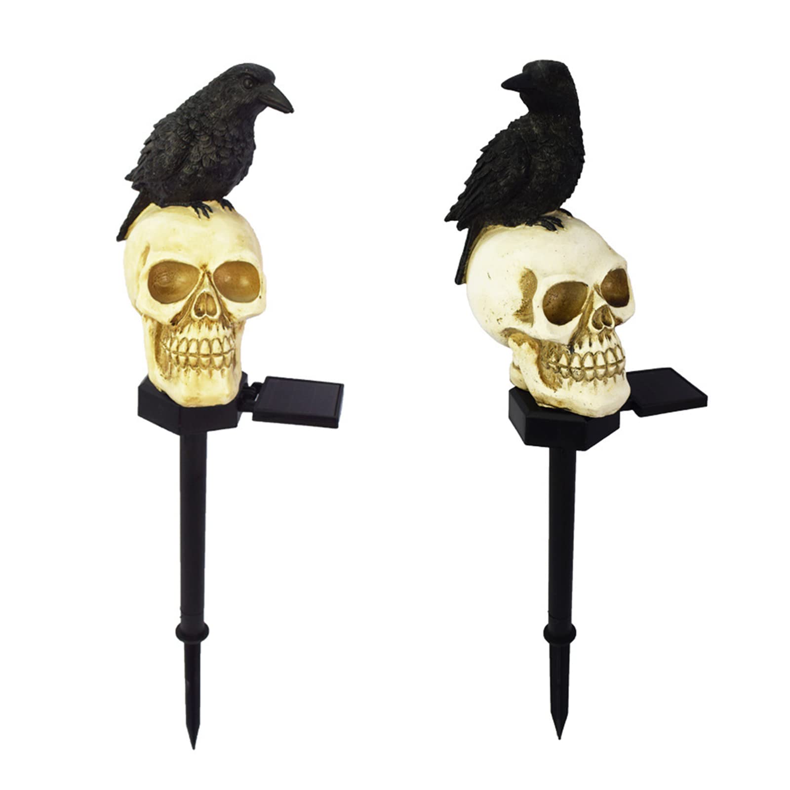Halloween Solar Garden Lights Outdoor - Waterproof Skull Crow LED Stake Lights for Lawn, Patio, Backyard | Solar Powered Halloween Decorations for Yard, Pathway & Party Decor