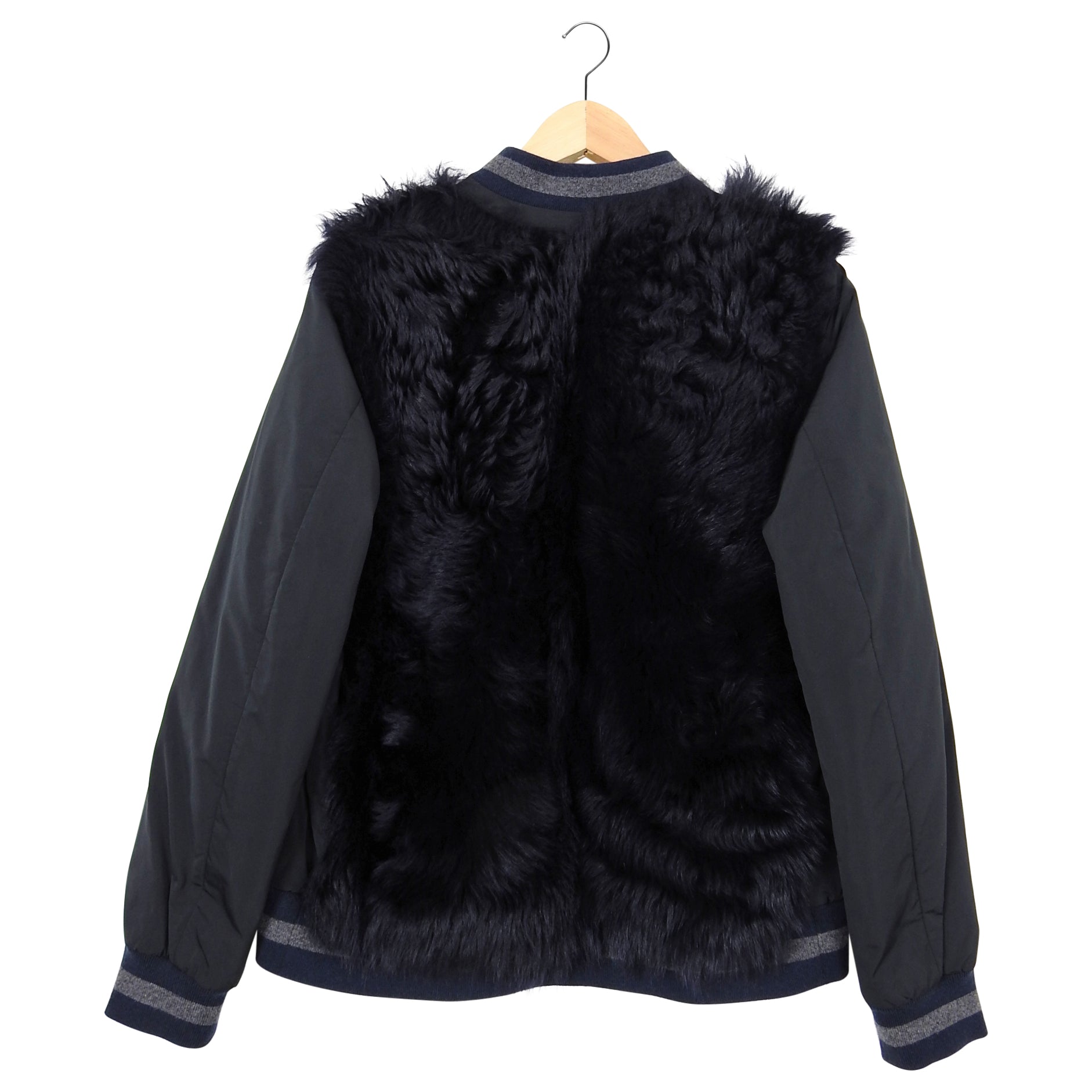 Brunello Cucinelli Navy Blue Curly Lamb Fur Bomber Jacket for Men - Luxury Winter Coat for Cold Weather, Fashion Outerwear for Casual & Formal Occasions