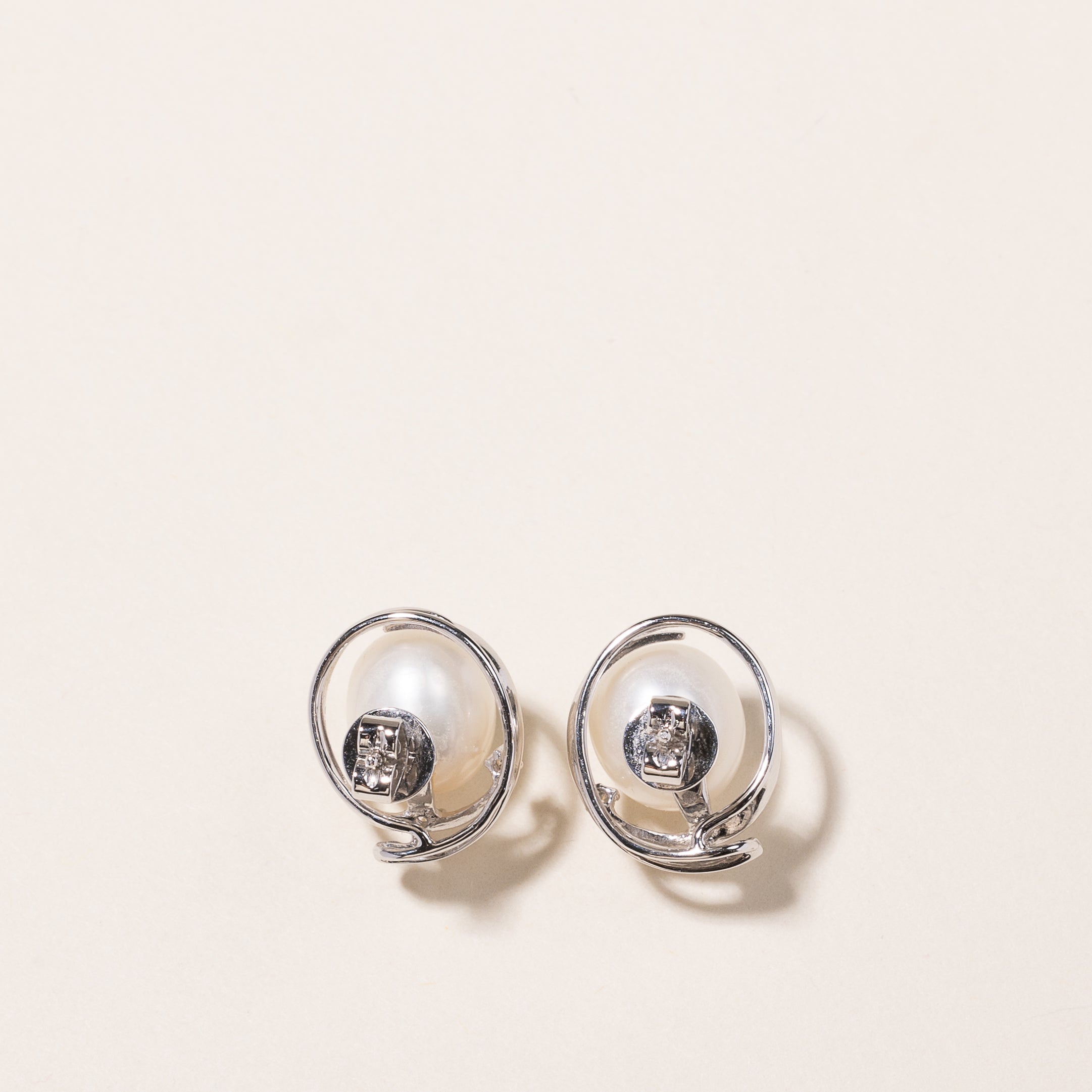 Mikimoto 18k White Gold Pearl & Diamond Stud Earrings | 10.70-9.50mm Freshwater Pearls, 0.06ctw Diamond Accents | Luxury Jewelry for Women, Perfect Gift for Weddings & Anniversaries