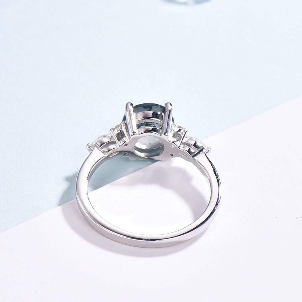 Art Deco Dainty Round Moss Agate Nadia Engagement Ring - Vintage Inspired Wedding Band for Women, 14K Gold Plated Sterling Silver, Perfect for Proposals, Anniversaries & Romantic Occasions