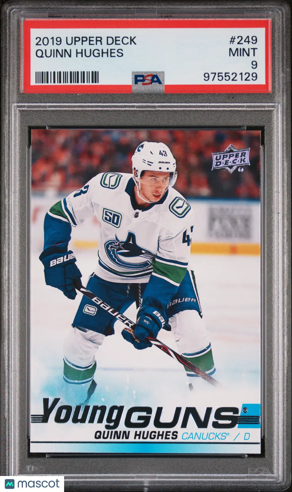2019-20 Upper Deck Series 1 Hockey Quinn Hughes Young Guns Rookie Card #249 PSA 9 Mint - Perfect for Collectors, Investors & Hockey Fans Display