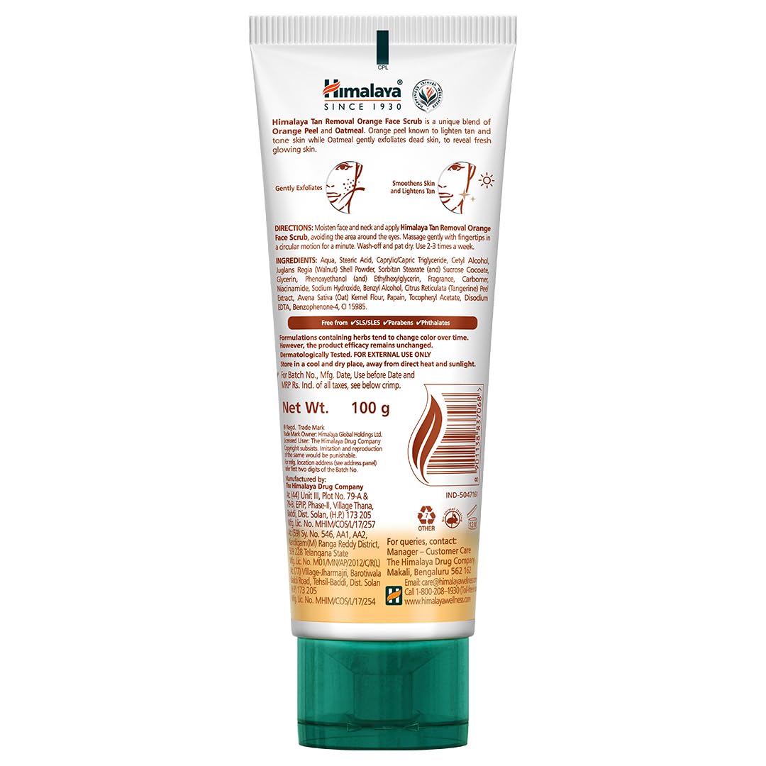 Himalaya Tan Removal Orange Face Scrub - 100g Exfoliating Cleanser for Brightening & Glowing Skin | Perfect for Daily Skincare Routine & Acne Treatment
