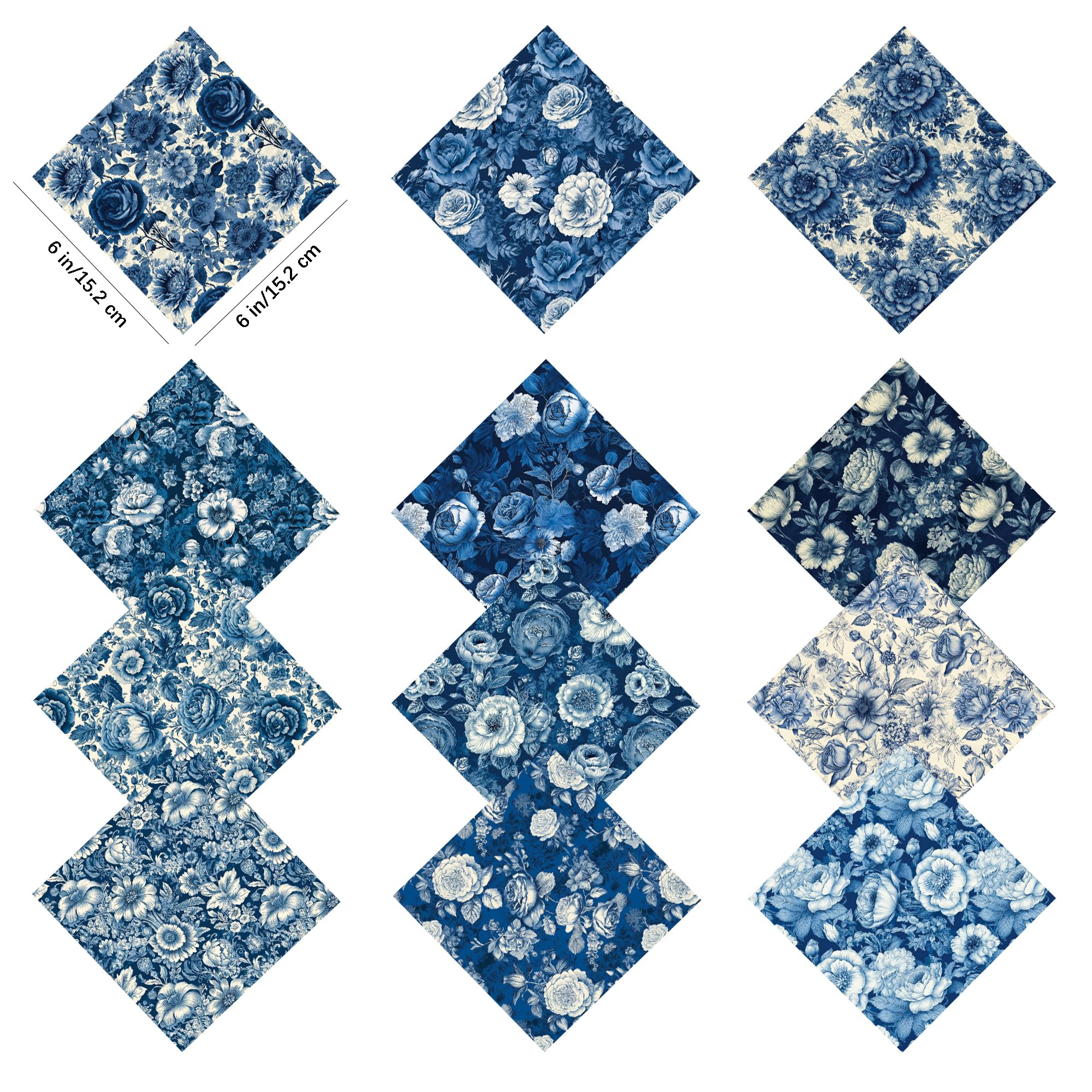 Floral Cardstock Paper 6x6 Inch - 24 Sheets Single-Sided Flower Pattern Scrapbook Paper for Card Making, DIY Photo Albums, Journals & Craft Projects - Blue Decorative Design Paper for Wedding Invitations, Scrapbooking & Home Decor