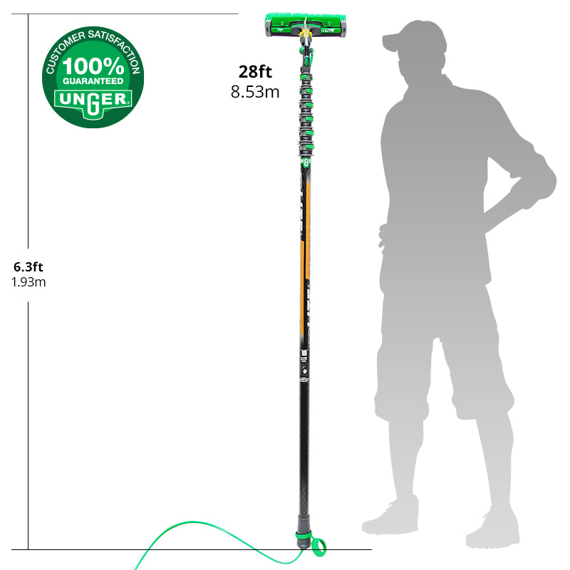 Unger Gen2 nLITE Carbon 24K Complete Window Cleaning Kit - Professional Squeegee with Premium Carbon Fiber Pole for Streak-Free Results - Perfect for Home, Office, and Commercial Glass Cleaning