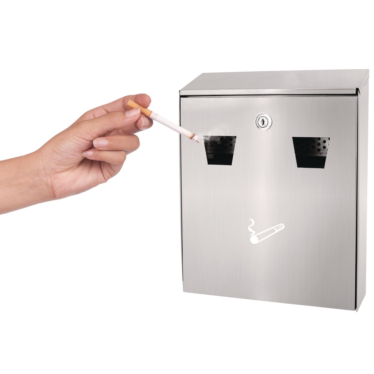 Alpine Industries Wall Mounted Safe Cigarette Disposal Station - Outdoor Stainless Steel Ashtray for Public Spaces, Parks & Smoking Areas