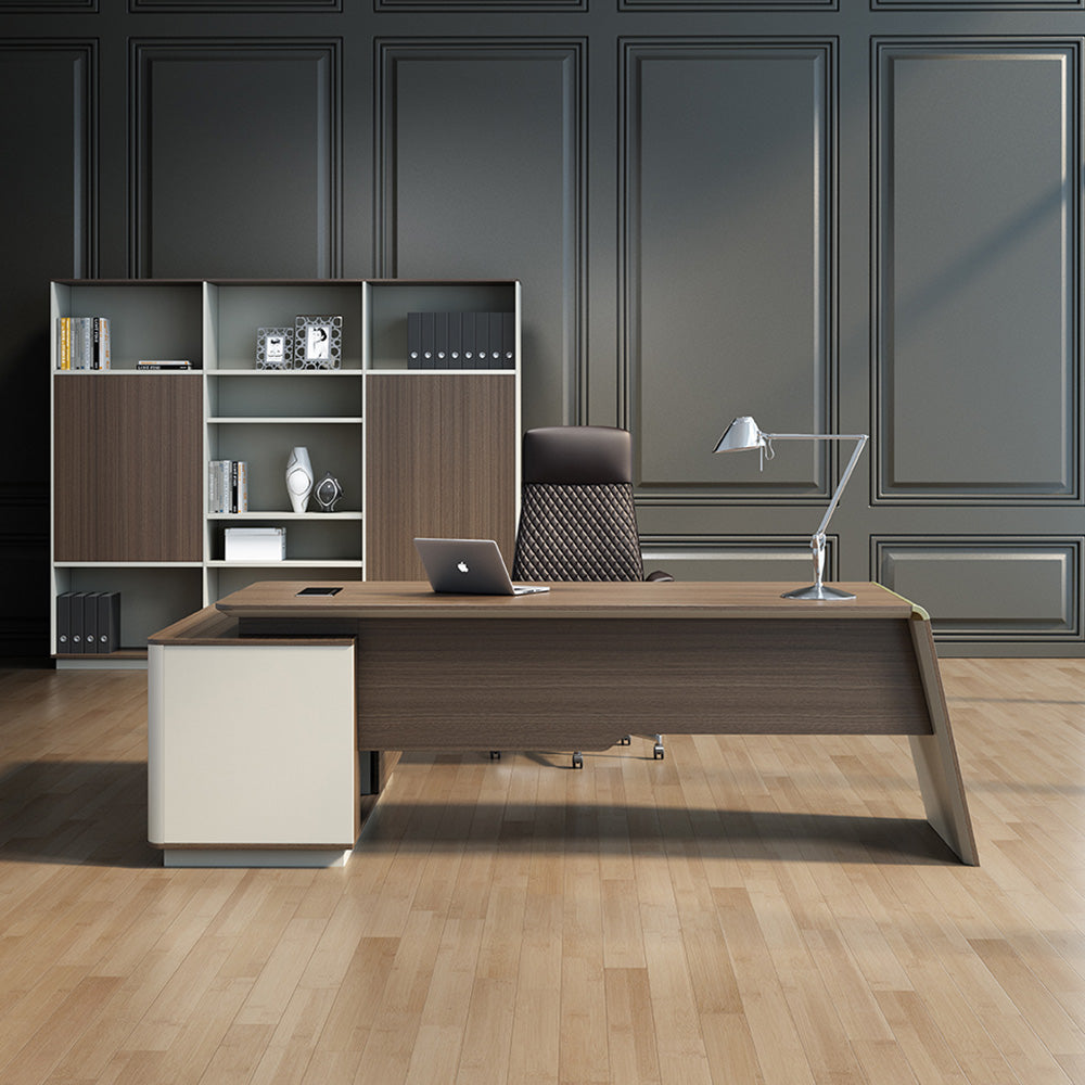 Premium ANDERS Executive Desk with Reversible Return - 2.2M L-Shaped Office Desk in Hazelnut & Beige | Modern Home Office Furniture for Professionals & Remote Workers