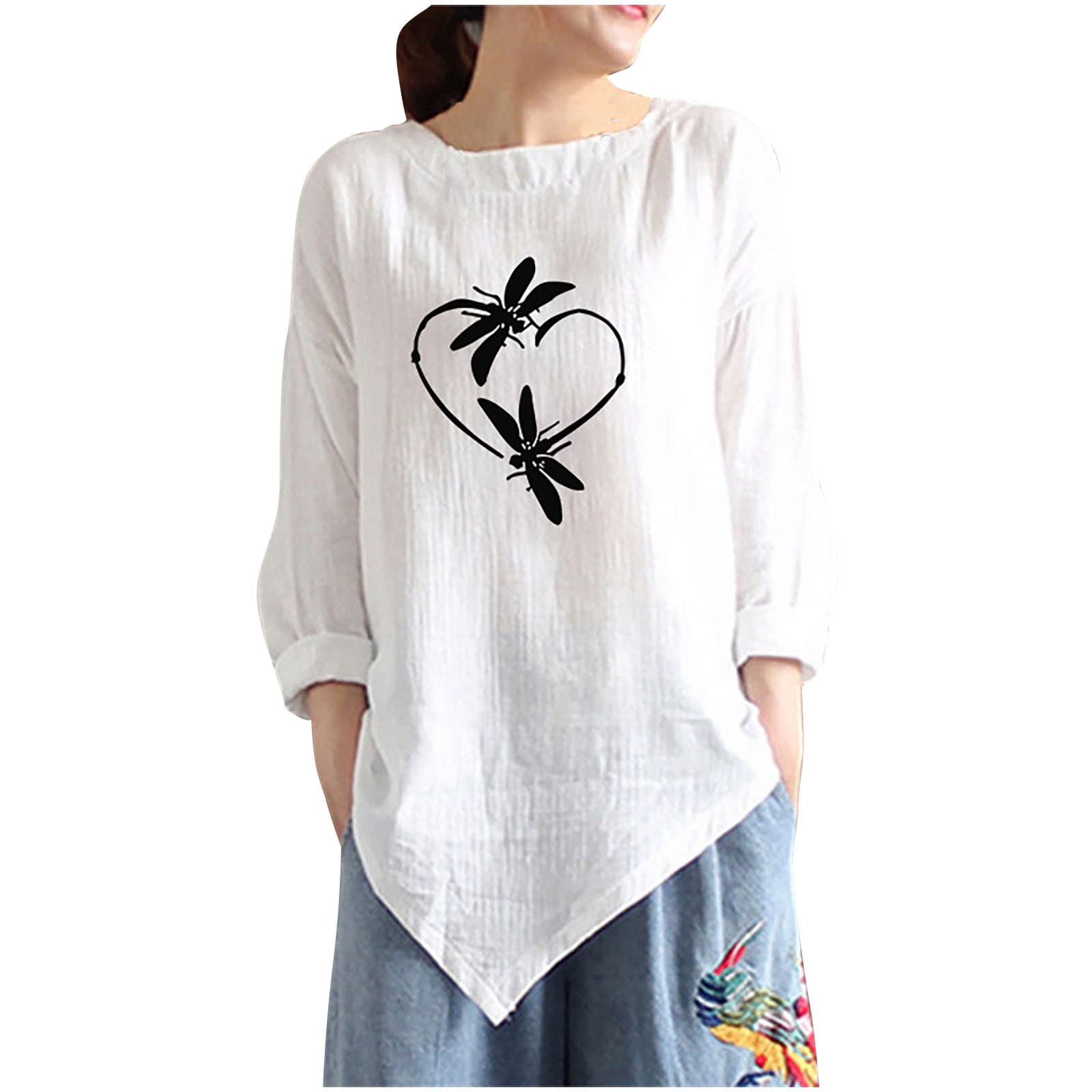 Women's Casual Crew Neck Long Sleeve Printed Pullover T-Shirt Top - Graphic Blouses & Sweatshirts for Everyday Wear, Work & Weekend Outfits