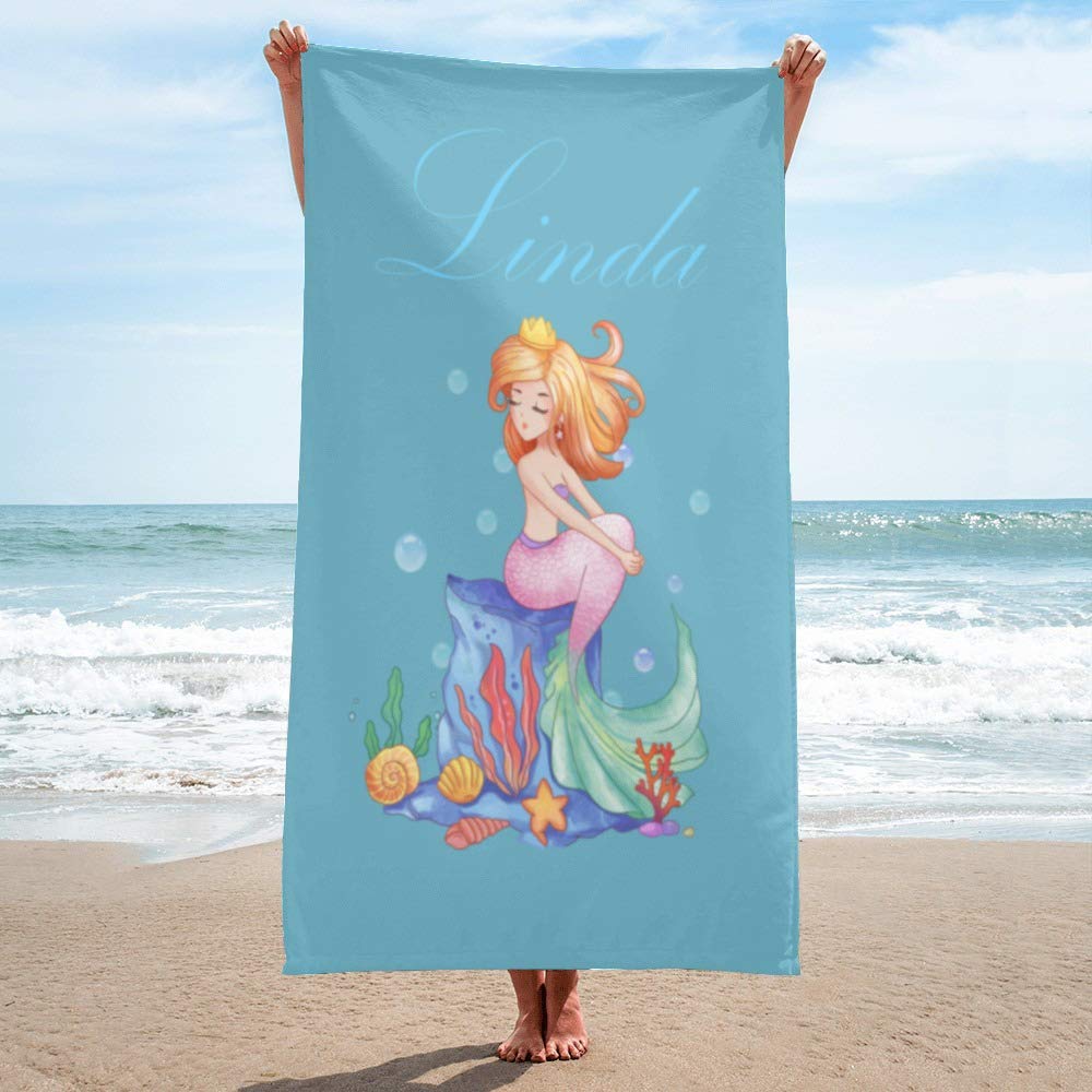 Custom Personalized Mermaid Beach Towels for Women & Girls - Quick Dry Super Soft Microfiber Large Bath Towel 30x60 Inches with Name - Perfect for Pool, Beach, Vacation & Summer Gifts