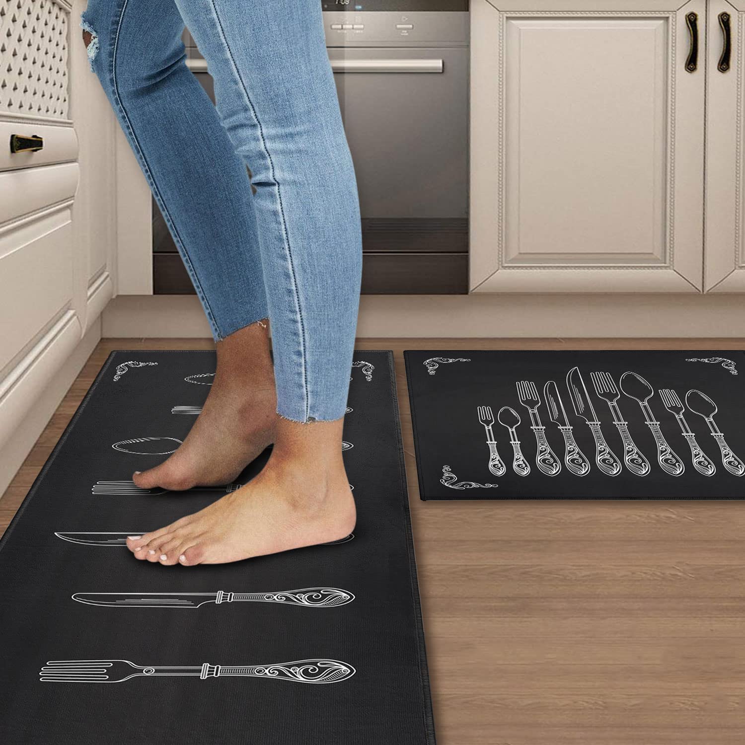 Non-Slip Washable Microfiber Kitchen Rugs Set of 2 - Absorbent, Stain Resistant Floor Mats (17