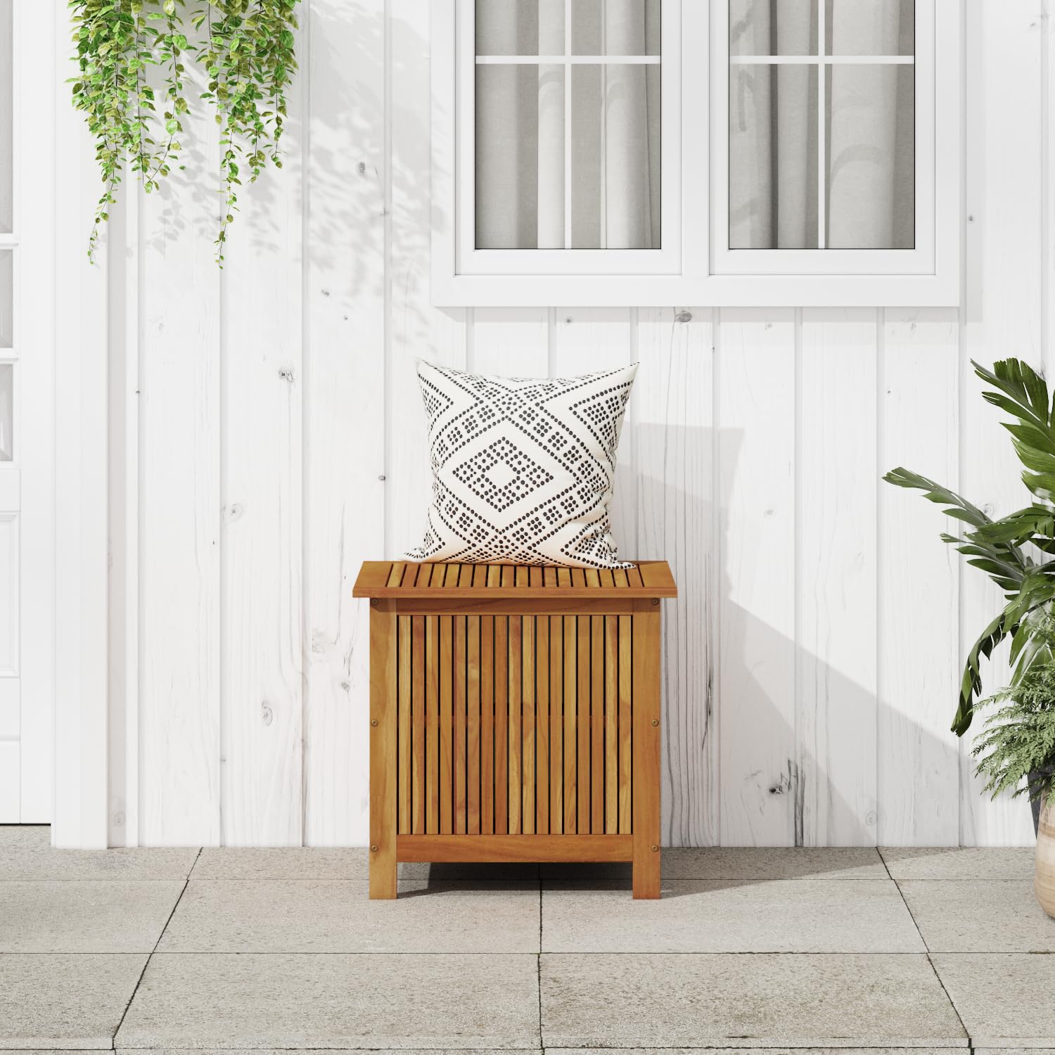 vidaXL Acacia Wood Patio Storage Box with Water-Resistant Liner | Oil-Finished Outdoor Garden Organizer for Cushions, Tools & Decor | Weatherproof Deck Box for Backyard, Poolside & Patio Use