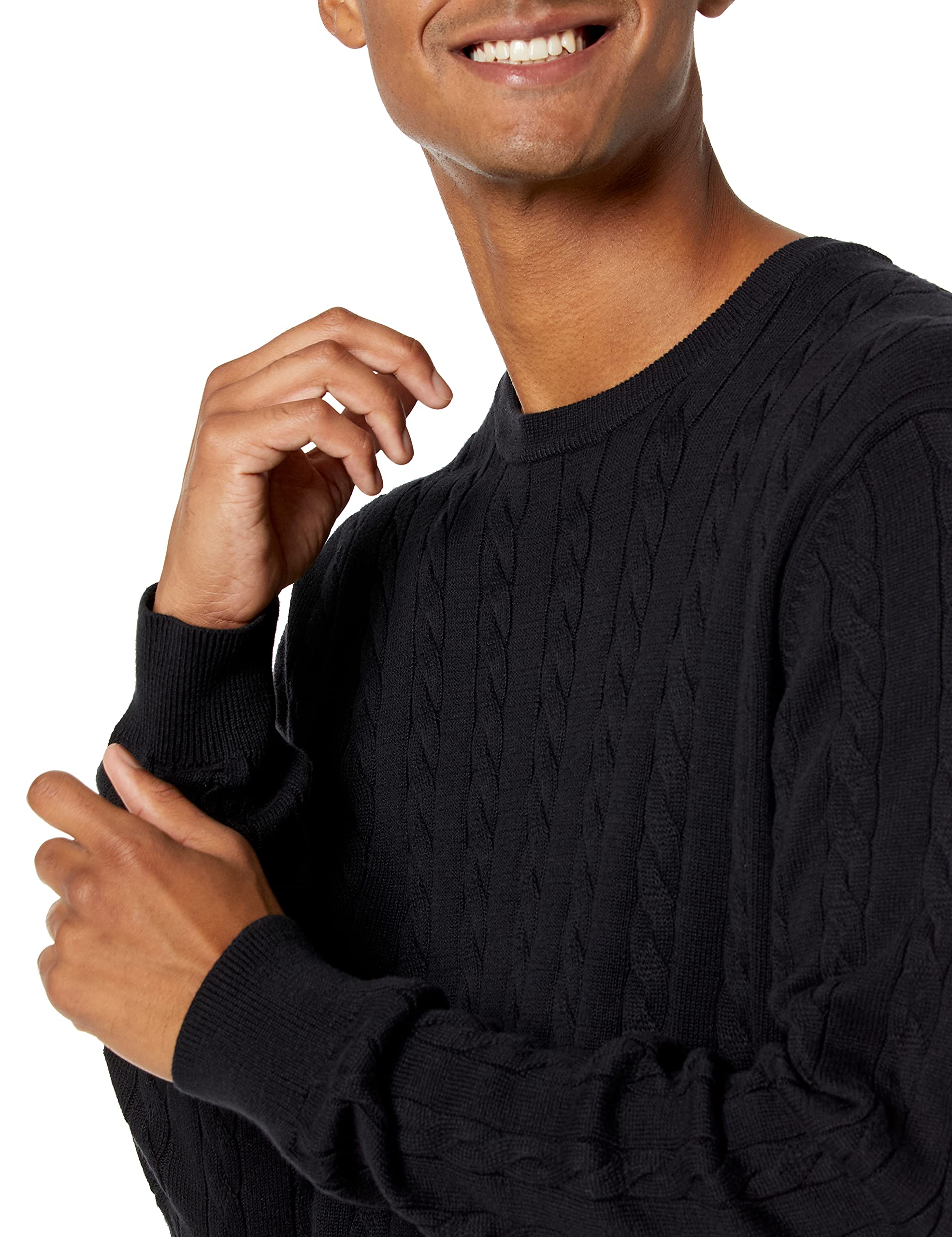 Amazon Essentials Men's Crewneck Cable Knit Cotton Sweater - Soft & Comfortable Winter Pullover for Casual Wear & Layering