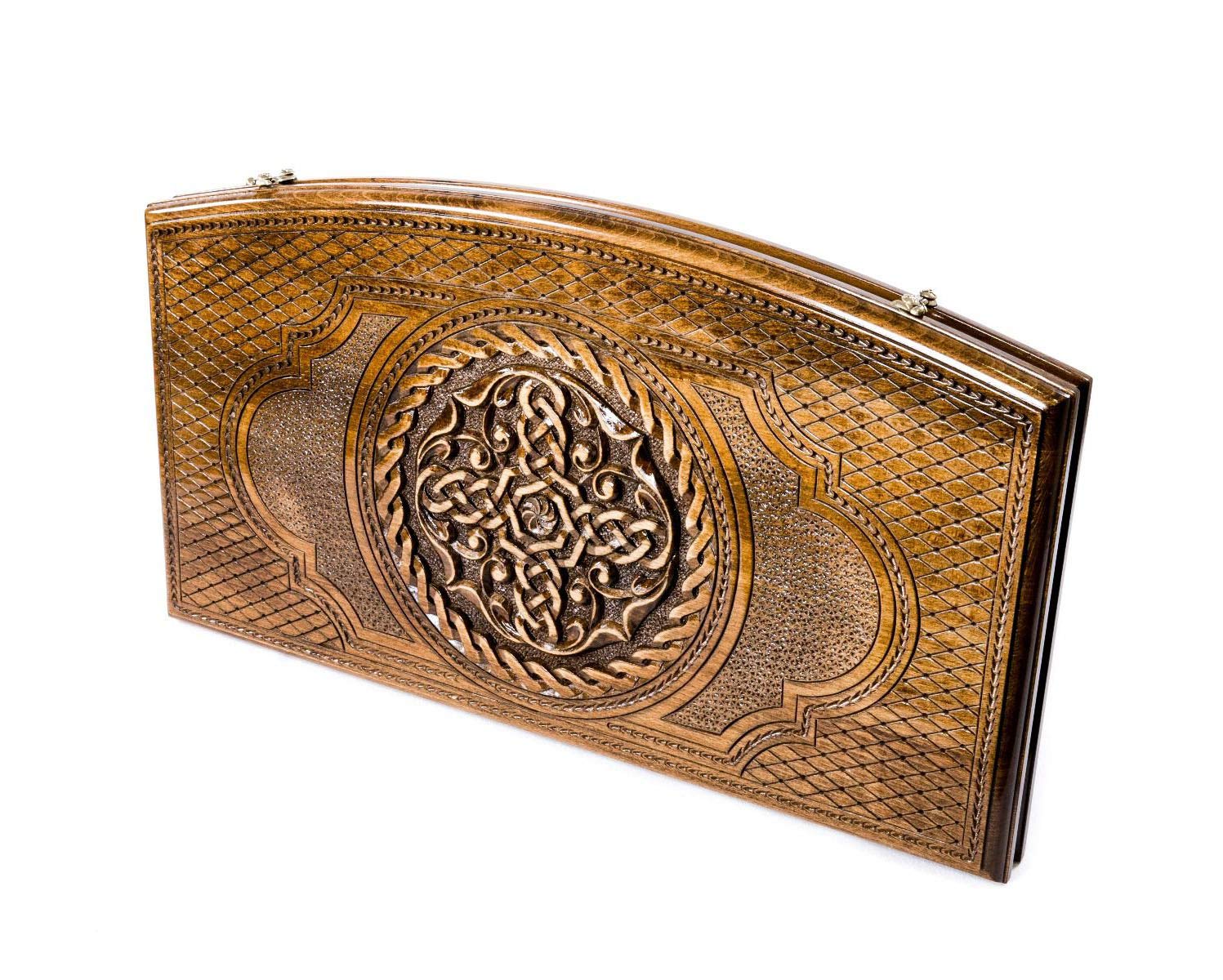 Handmade Walnut Wood Backgammon Board Game - Armenian Nardi Nardy with Floral Carvings - Classic Checkers & Chess Tabletop Game for Adults - Perfect Gift for Game Nights & Home Decor