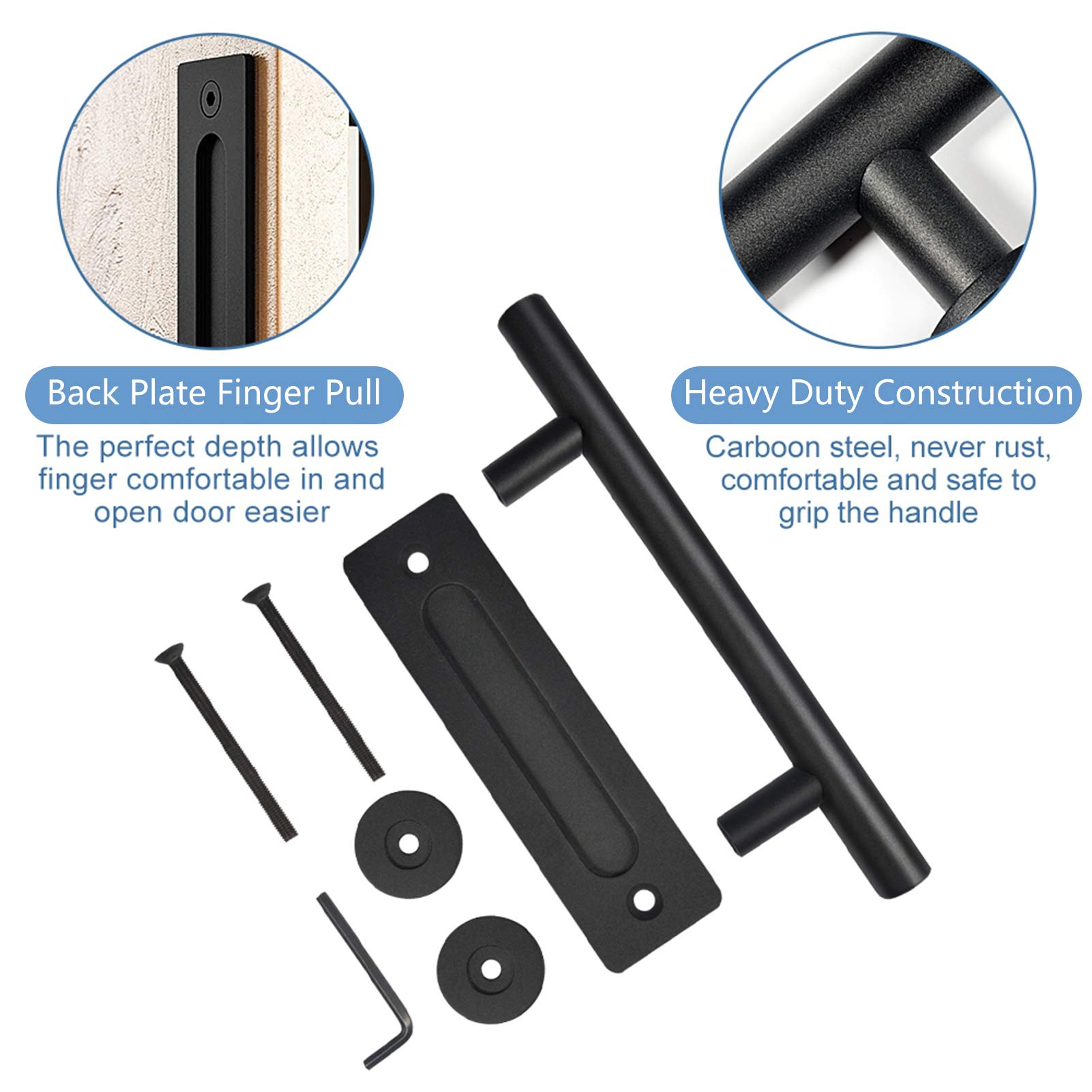 Premium Black Carbon Steel Sliding Barn Door Handle - Heavy Duty 11.88