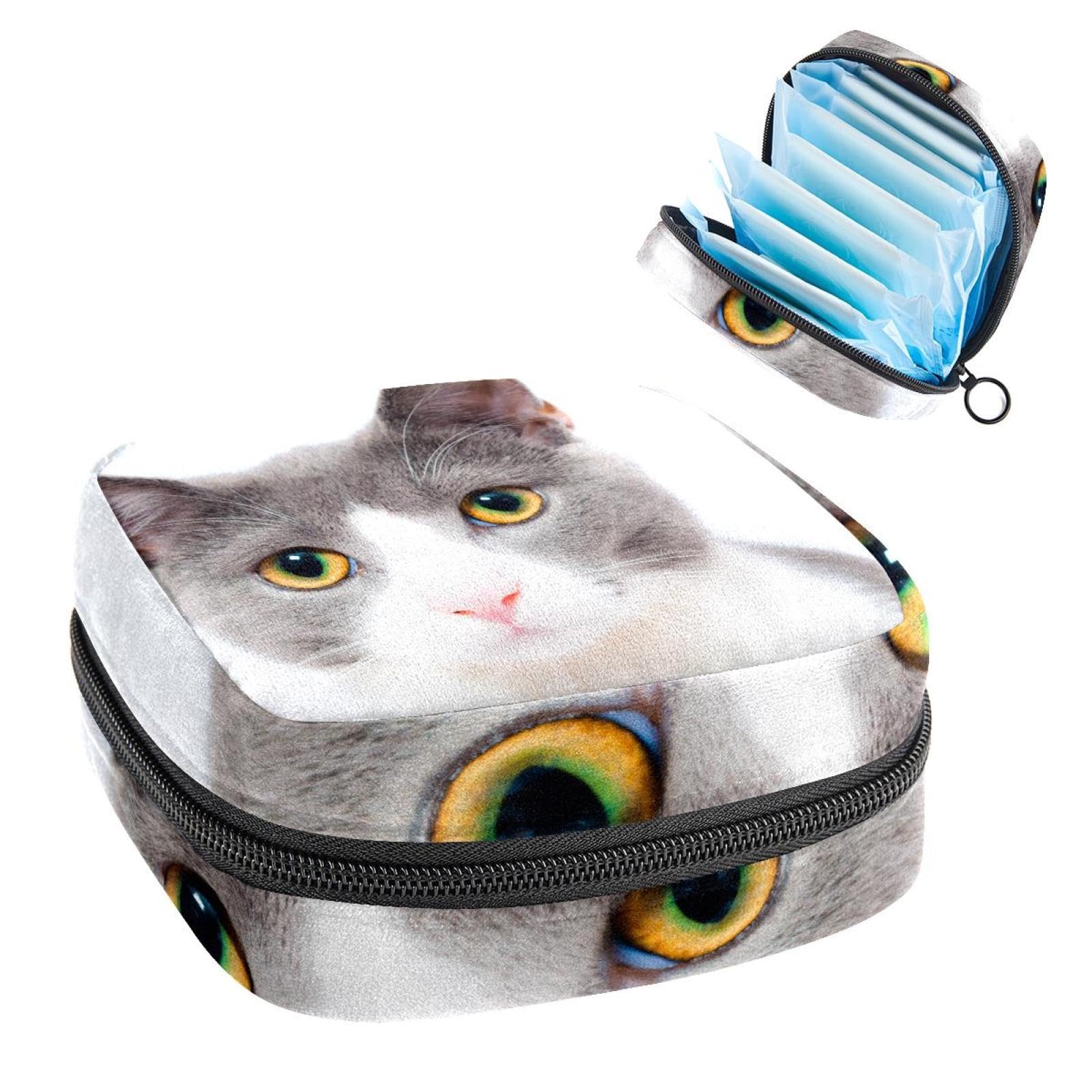 **Menstrual Cup & Pad Organizer Bag - Portable Hygienic Pouch for Women & Girls - White Cat Design - Perfect for Travel, Gym, and Daily Use**