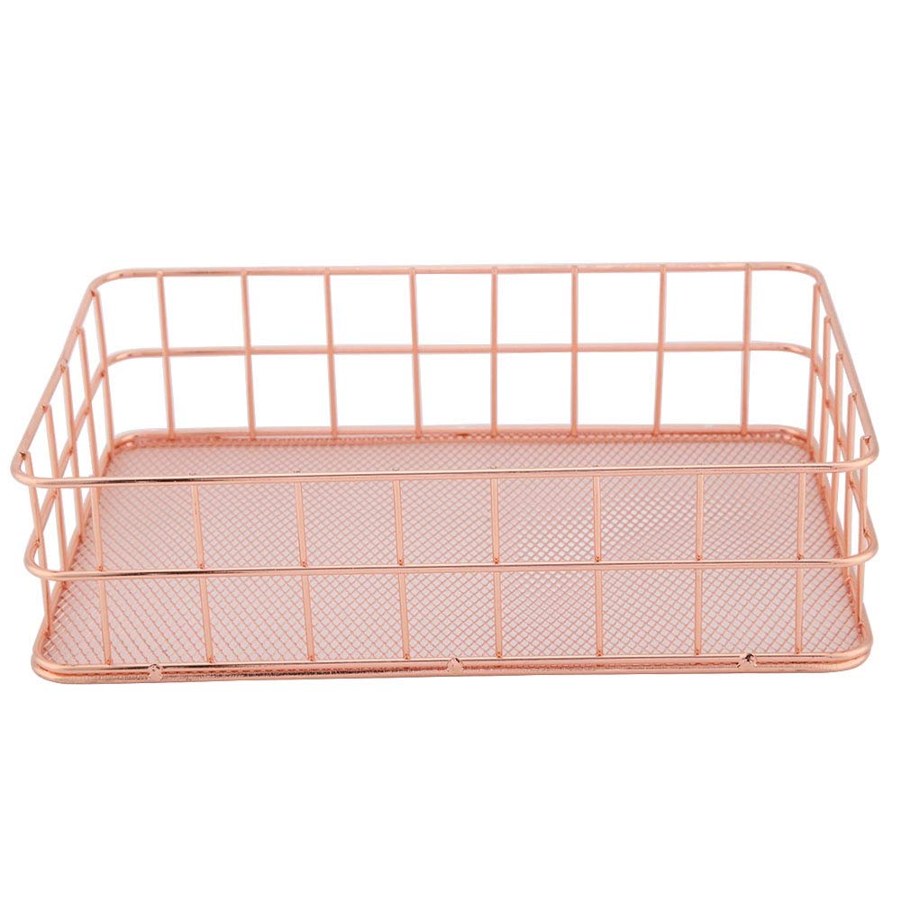 Rose Gold Iron Storage Basket - Organizer for Home & Office Decor