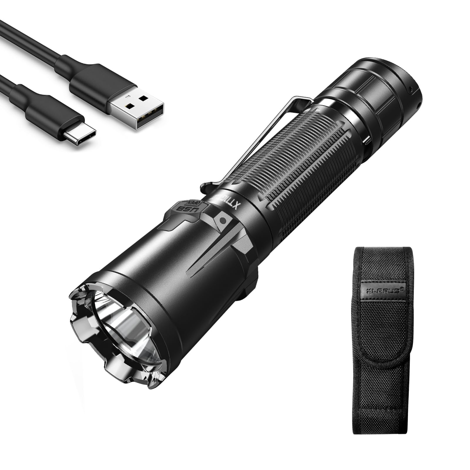 Klarus XT11GT Pro 3300 Lumens USB-C Rechargeable Tactical Flashlight - 1345ft Beam Distance, Instant Dual Tail Switches, 3100mAh Battery with Holster - Perfect for Military, Police, Camping & Outdoor Adventures