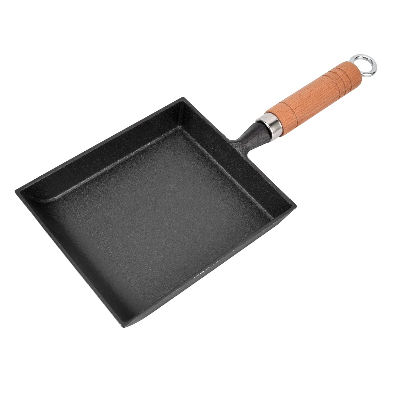 Luqeeg Japanese Tamagoyaki Pan - 14.4 Inch Cast Iron Omelette Pan with Wooden Handle, Nonstick Frying Pan for Perfect Egg Rolls, Pancakes & Crepes - Works on Gas & Electric Stoves - Ideal for Home Kitchen, Breakfast Cooking & Japanese Cuisine