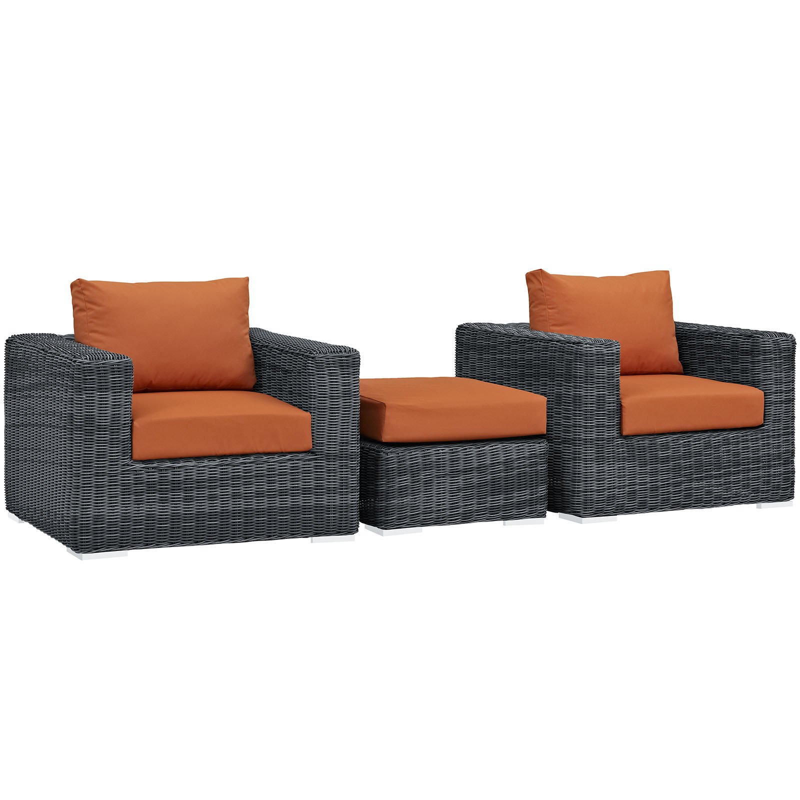 Modway Summon 3-Piece Outdoor Patio Sectional Sofa Set with Sunbrella Cushions in Canvas Tuscan - Waterproof Wicker Furniture for Backyard, Poolside & Garden Relaxation