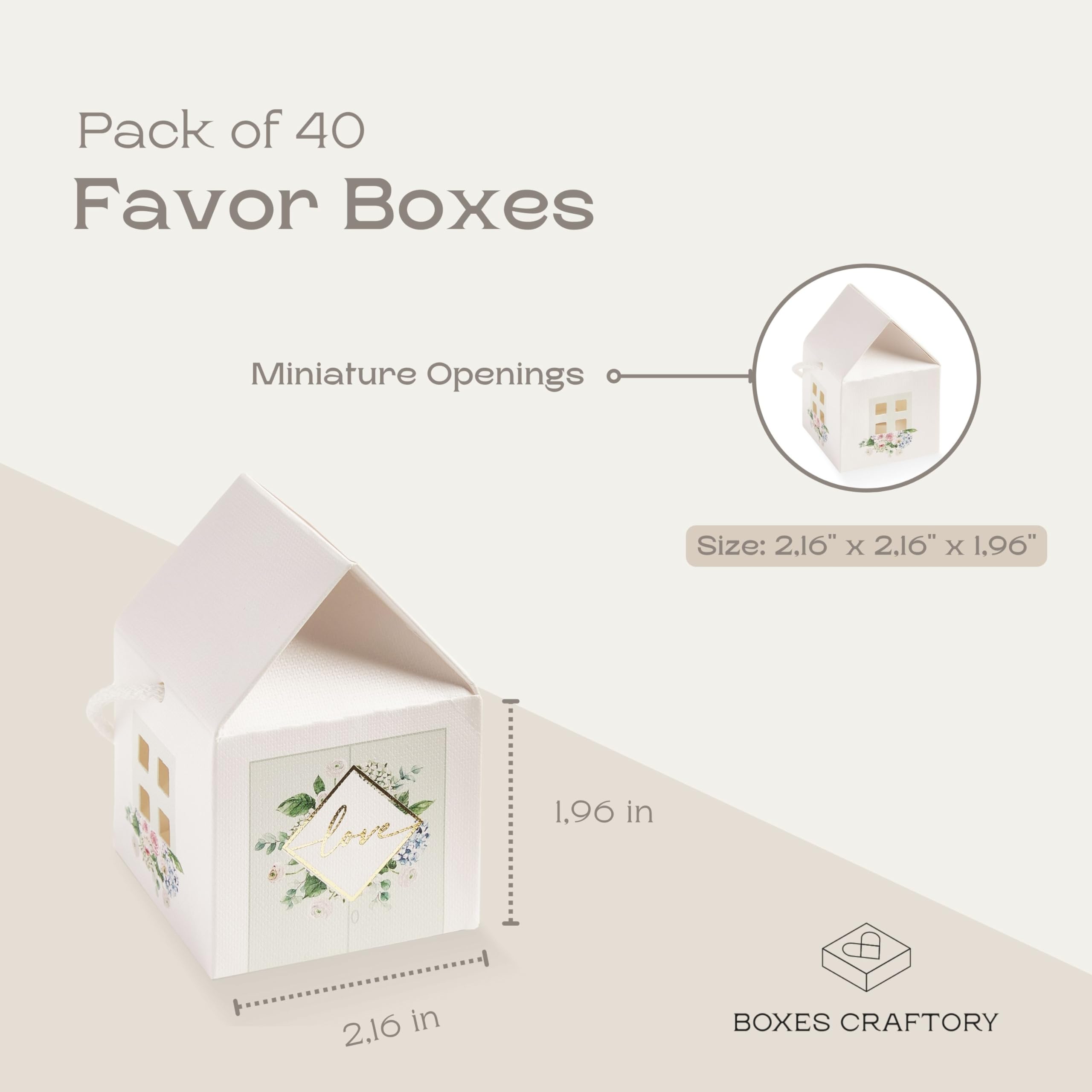 40pcs White Floral Wedding Favor Boxes 2.16x2.16x1.96in - Candy Party Decor