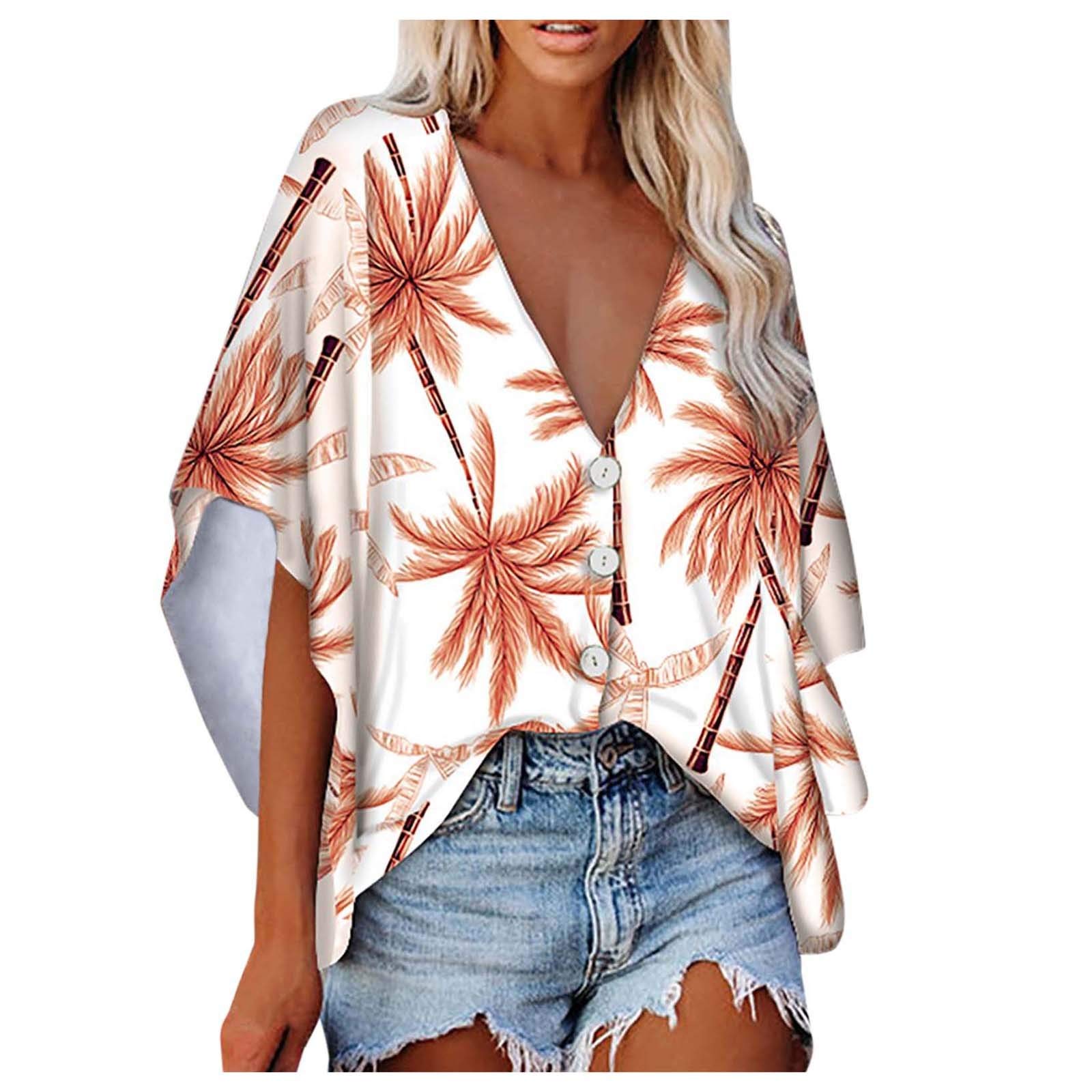 Women's V-Neck Bell Sleeve Blouse - Loose Fit Button Down Shirt Tops for Casual Wear, Office & Date Night Outfits