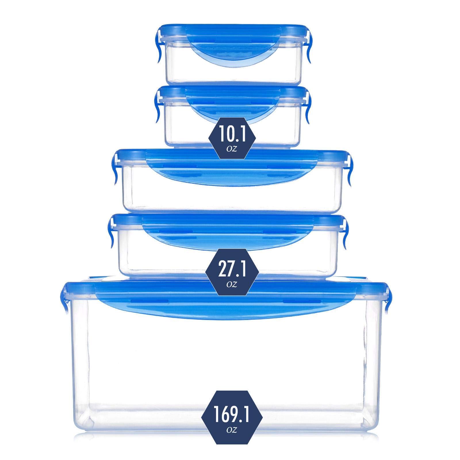 Airtight Plastic Food Storage Containers with Lids - 5-Piece Clear Rectangular Set for Snacks, Fruits & Fridge Organization | Perfect for Meal Prep, Pantry Storage & Leftovers