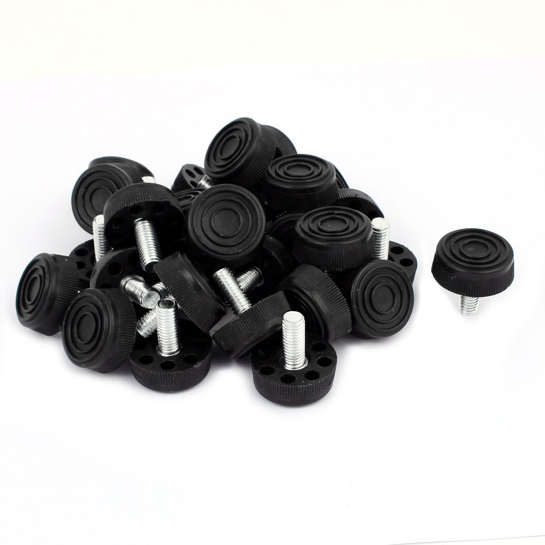 IIVVERR M8 x 18mm Adjustable Furniture Leveling Feet - 30pcs Black Table Leg Levelers for Stable Base with 8 Holes - Perfect for Wobbly Tables, Chairs, Cabinets and Workbenches