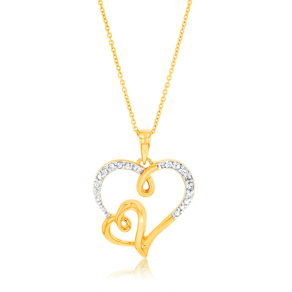 1/10 Carat Diamond Heart Pendant Necklace - 14K Gold Plated Sterling Silver Jewelry for Women - Perfect Gift for Valentine's Day, Anniversary & Special Occasions
