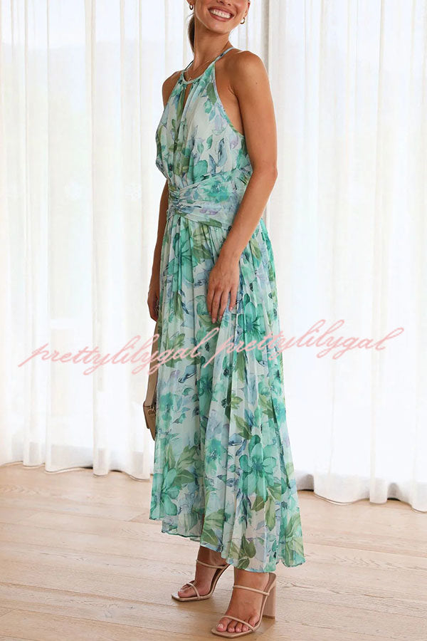 Floral Cutout Neck Pleated Midi Dress - Sunny Forecast Style for Women | Perfect for Summer Parties, Weddings & Beach Vacations