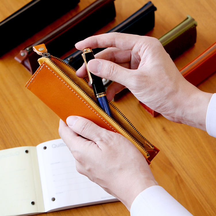 Premium Tochigi Leather Pencil Case - Handcrafted Japanese Genuine Leather Pen Holder for Students & Professionals - Perfect for Office, School & Travel Organization