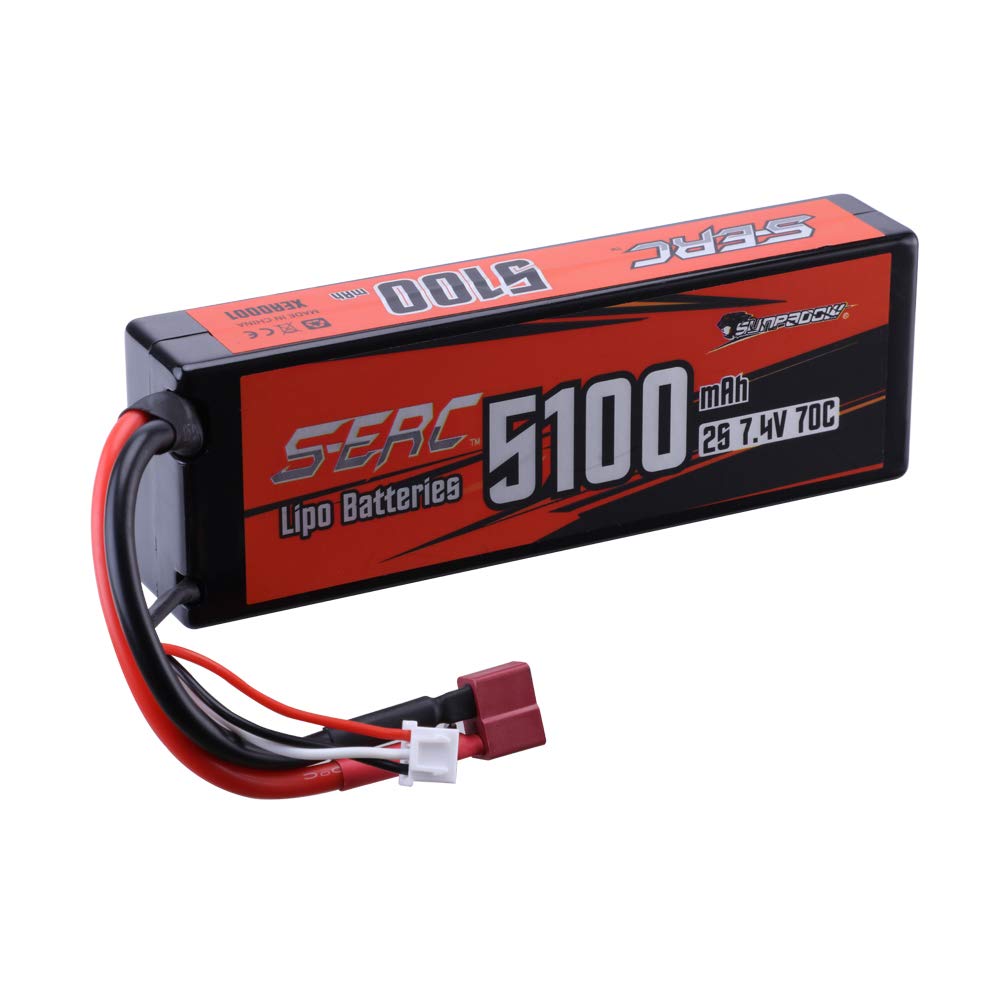 SUNPADOW 2S 7.4V 5100mAh 70C Lipo Battery with Deans T Connector - Rechargeable Hard Case Battery for 1/8 1/10 RC Cars, Trucks, Tanks & Buggies - Perfect for Off-Road Racing, Drifting and RC Vehicle Enthusiasts