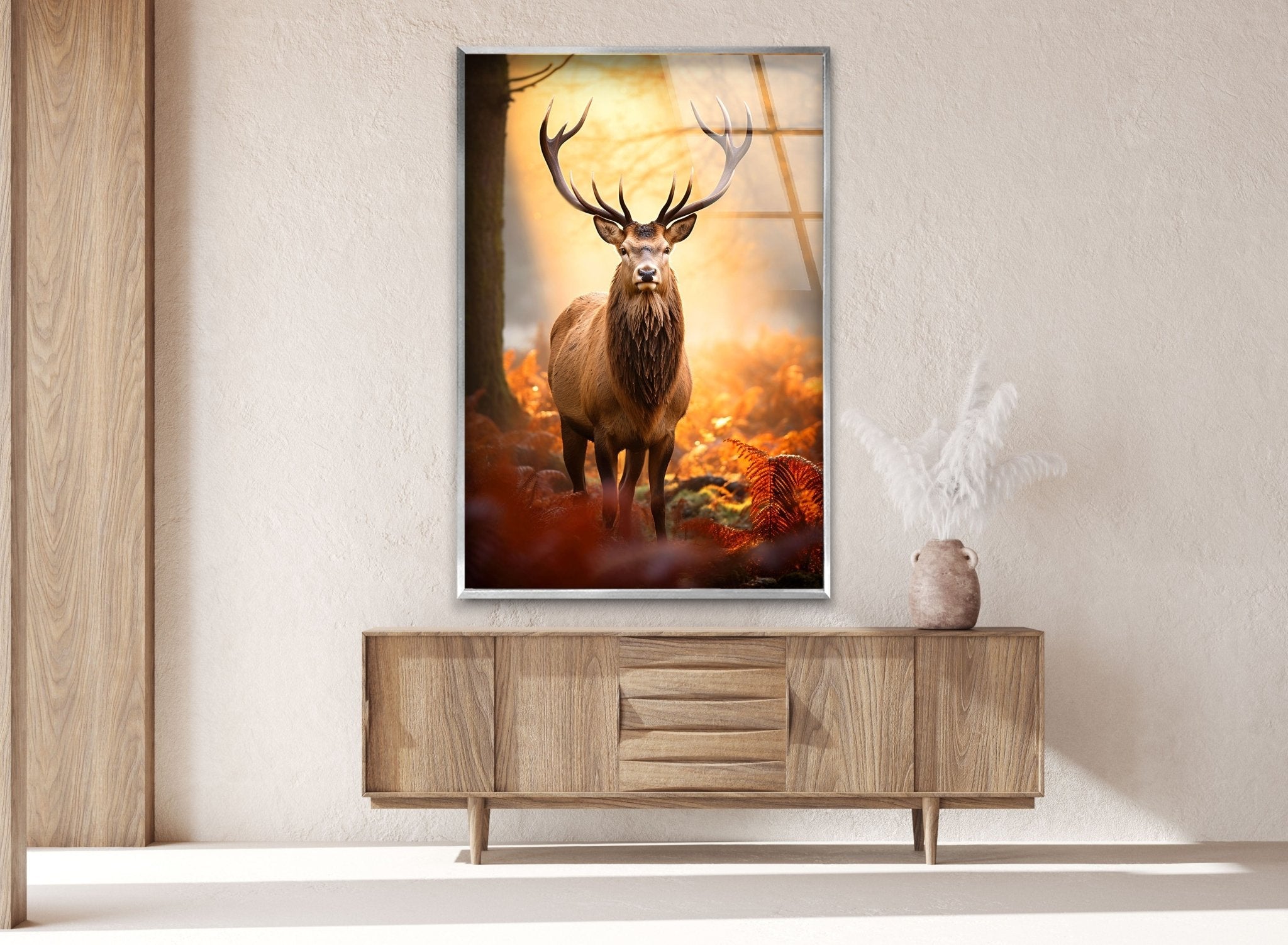 Autumn Deer Glass Wall Art - Elegant Handmade Deer Silhouette Window Decor for Fall & Thanksgiving - Perfect for Home, Office, and Seasonal Holiday Decoration