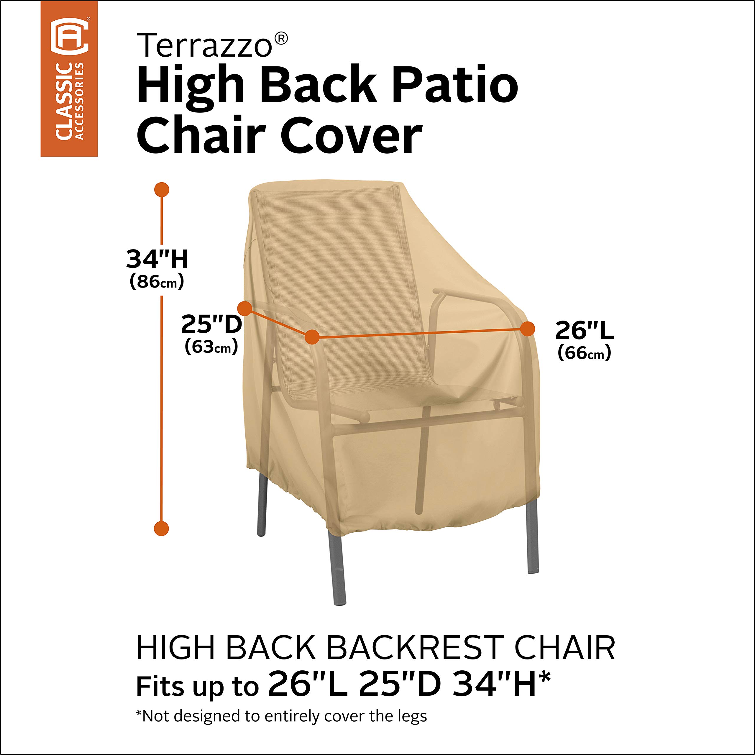 Classic Accessories Terrazzo Water-Resistant 26 Inch High Back Patio Chair Cover - Durable Outdoor Chair Covers for Patio Furniture Protection