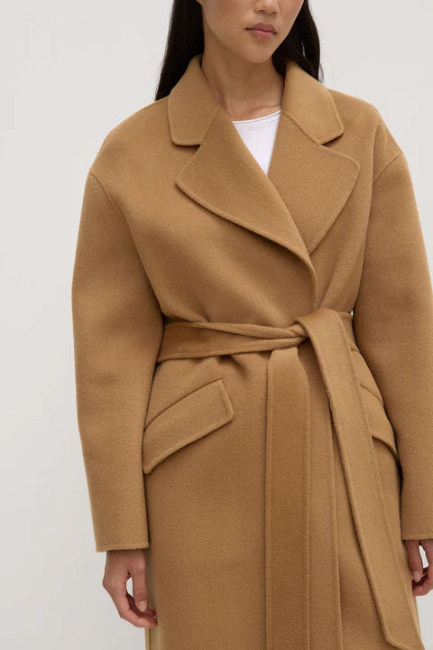 Sadie Camel Single Breasted Wool Coat for Women - Classic Winter Trench Coat with Belt - Perfect for Office, Dating & Formal Occasions