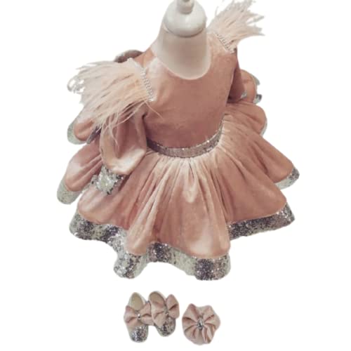 Baby Girl Angel Dress - Blush Pink Toddler Dress with Silver Sequins for Special Occasions, First Birthday, Christening & Photo Shoots