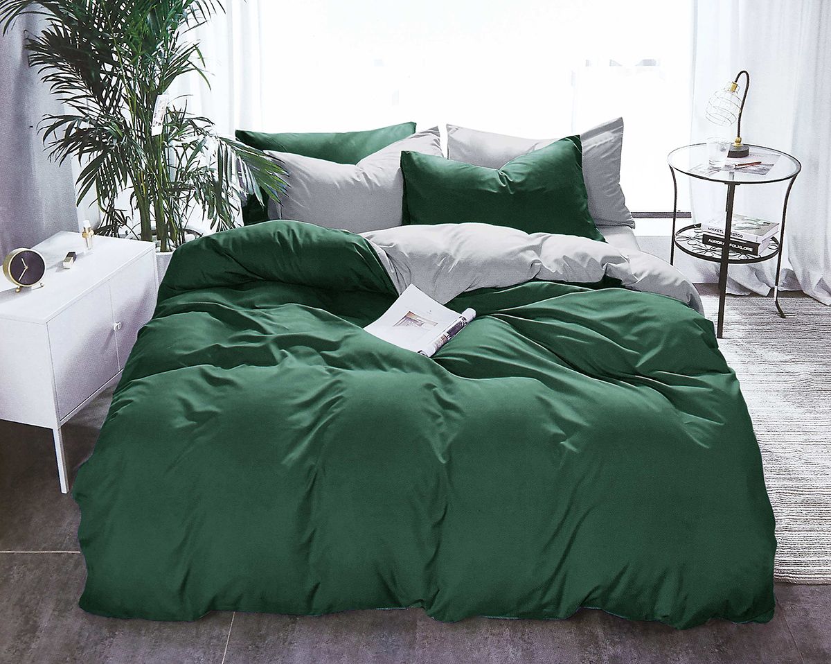 1000TC Reversible Super King Size Duvet Cover Set - Green & Grey | Soft & Breathable Luxury Bedding for Master Bedroom, Guest Room, or Hotel Use