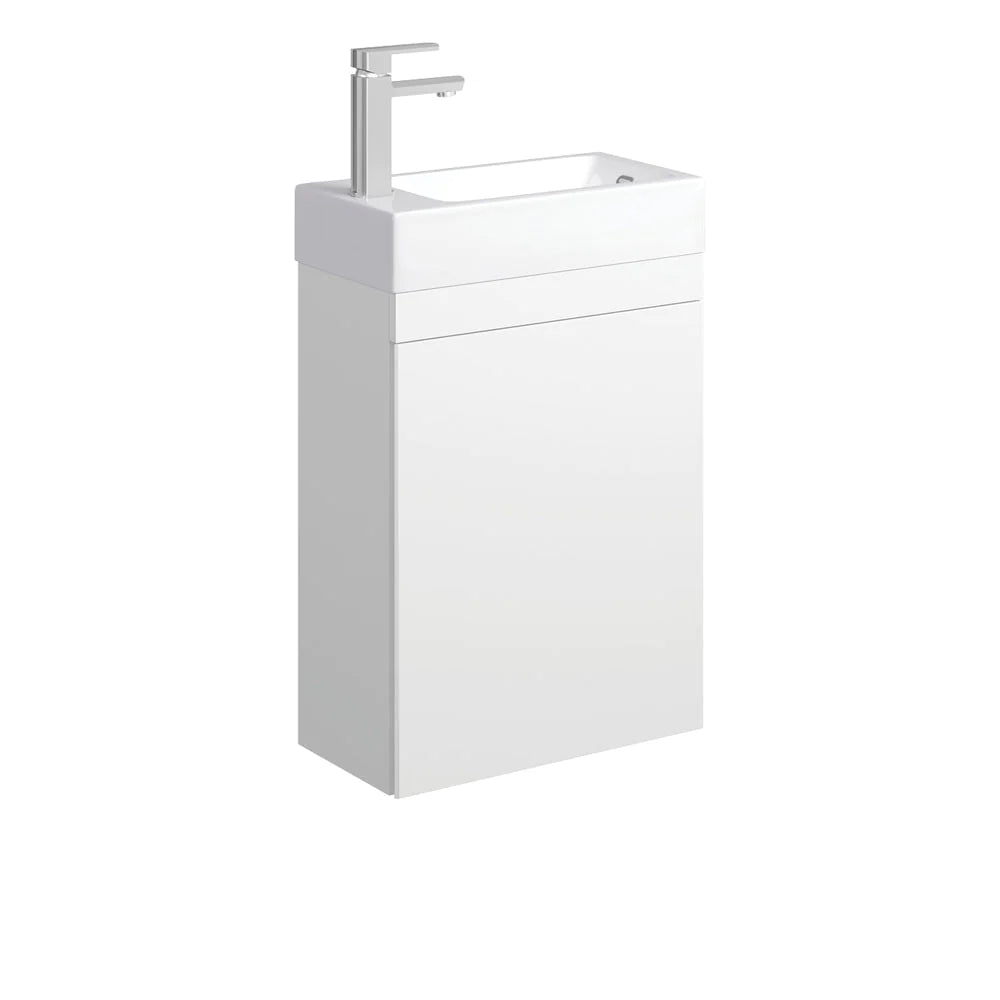Fienza Edge 45RW OF Satin White Wall Mounted 450mm Bathroom Vanity with Overflow - Modern Space-Saving Solution for Small Bathrooms & Powder Rooms