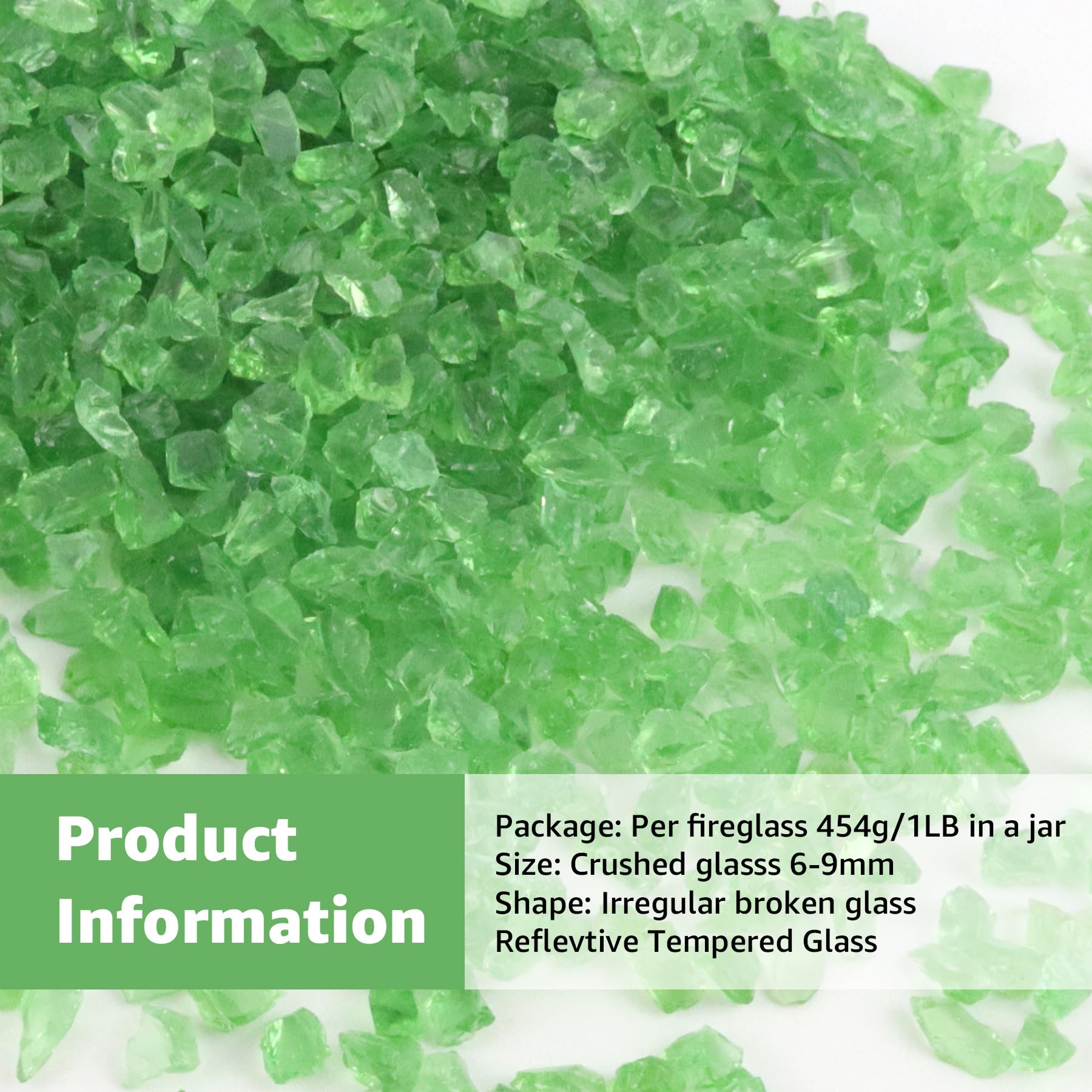 Crushed Fire Glass 3-6mm for Fire Pits & Resin Art - 1lb Green (Indoor/Outdoor)