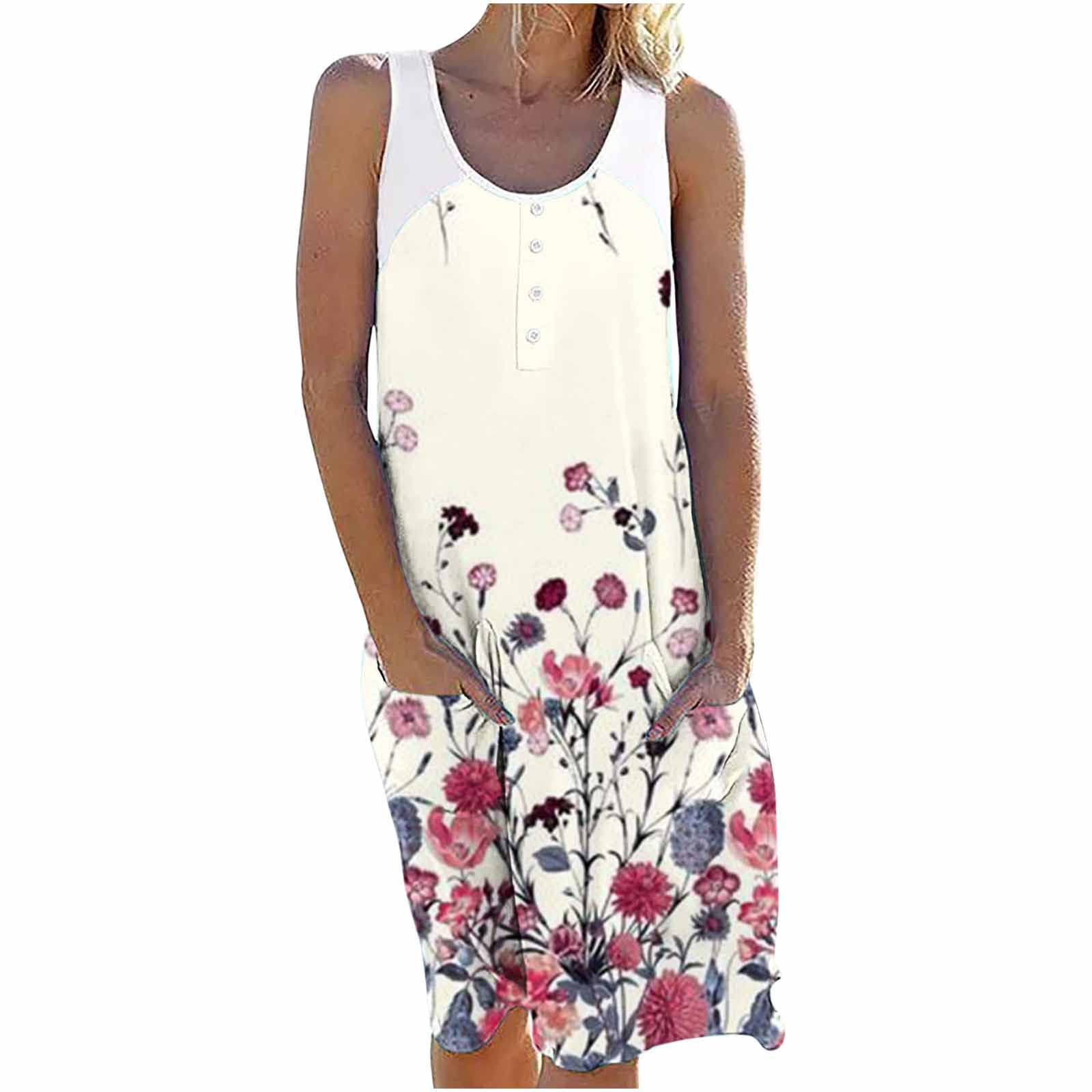2024 Plus Size Summer Beach Dresses for Women - Sleeveless Tank Knee Length Casual Stripe Shift Dress with Pockets | Perfect for Vacation, Pool Party & Tropical Getaways
