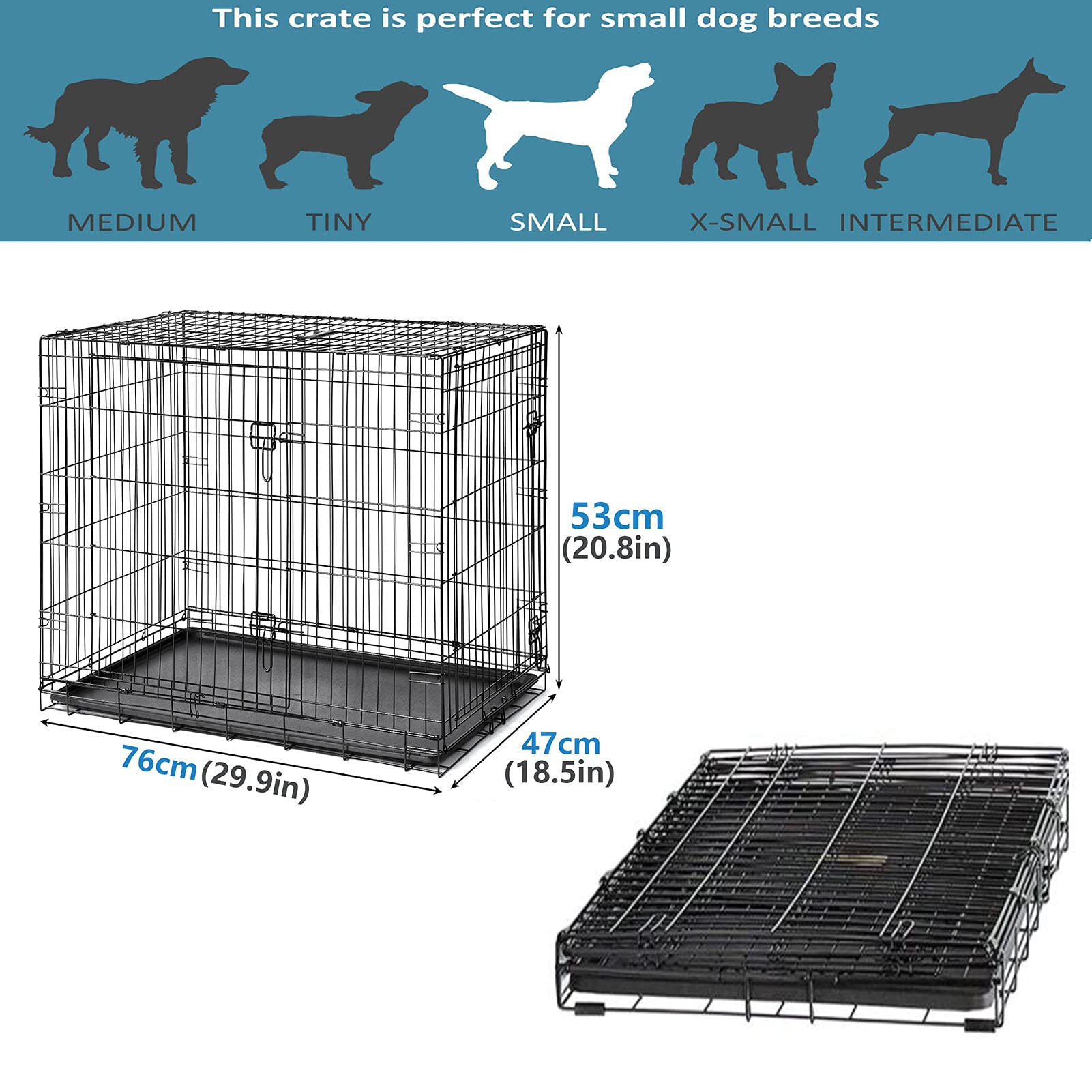 Foldable Metal Dog Crate with Double Doors & Secure Lock - Portable Pet Cage for Small Dogs | Indoor & Outdoor Use, Travel, Training, Vet Visits