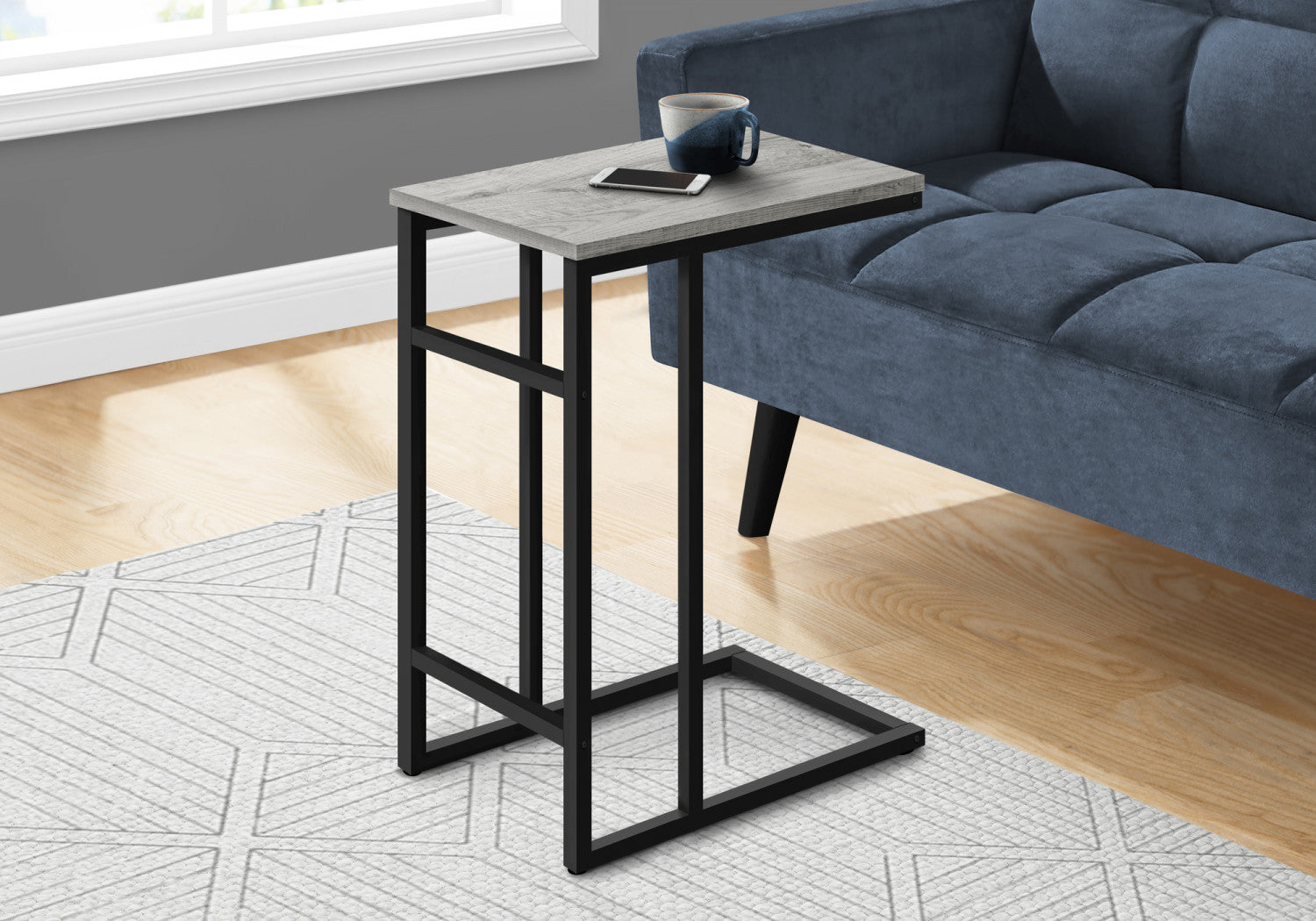 Modern Grey Calen Side Table - Small End Table for Living Room, Bedroom, or Office - Compact Nightstand with Sturdy Metal Frame